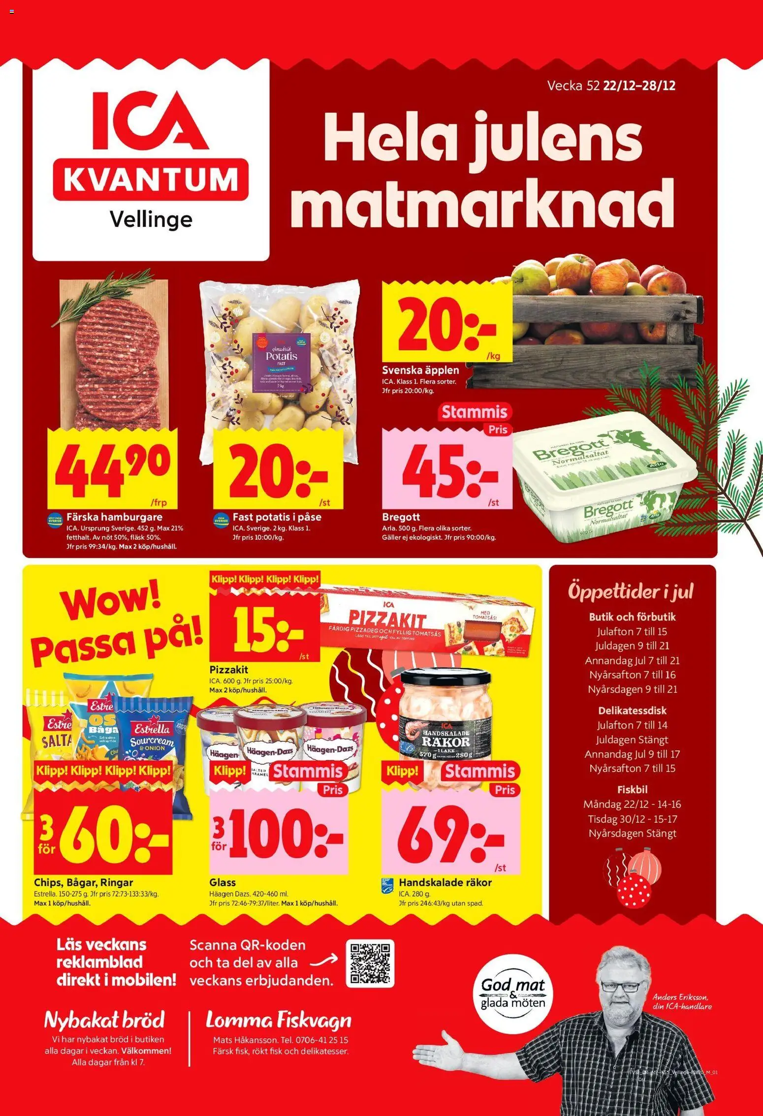ICA Kvantum reklamblad aktuell från 22.12.2025 | Sida: 1 | Produkter: Galler, Bregott, Fläsk, Glass