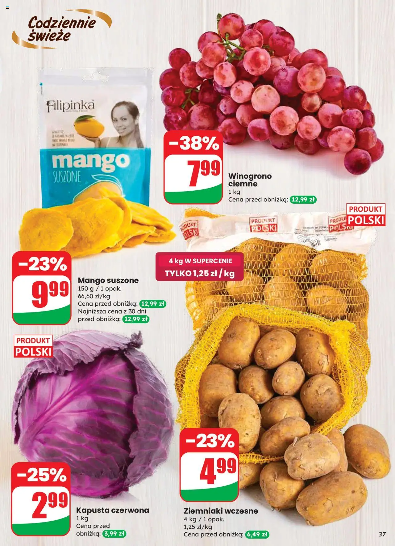 Dino Gazetka od 20.08.2025 | Strona: 37 | Produkty: Mango, Kapusta, Winogrono, Ziemniaki
