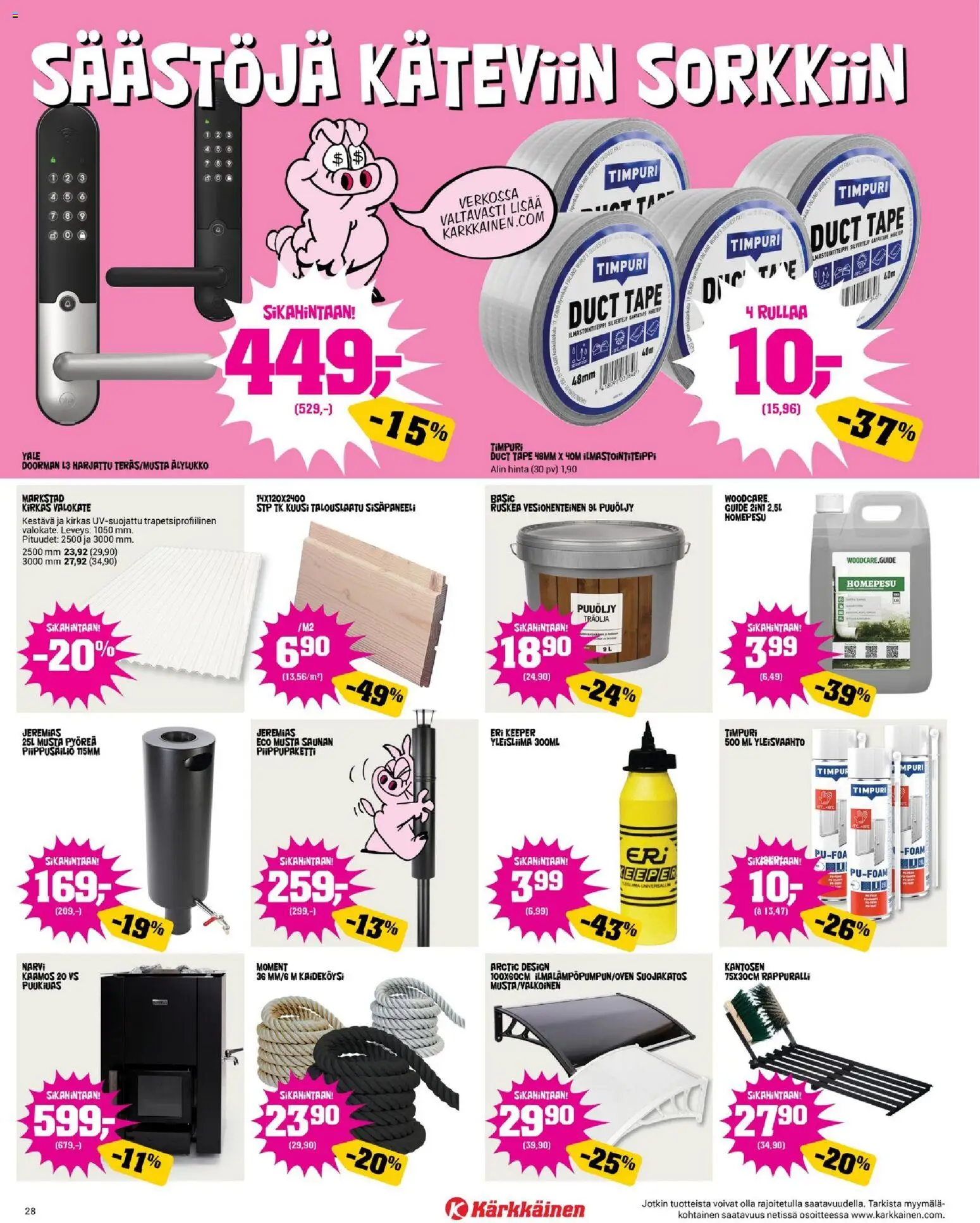 Kärkkäinen tarjoukset – voimassa 08.04.2026 alkaen | Sivu: 28 | Tuotteet: Ilmastointiteippi, Suojakatos