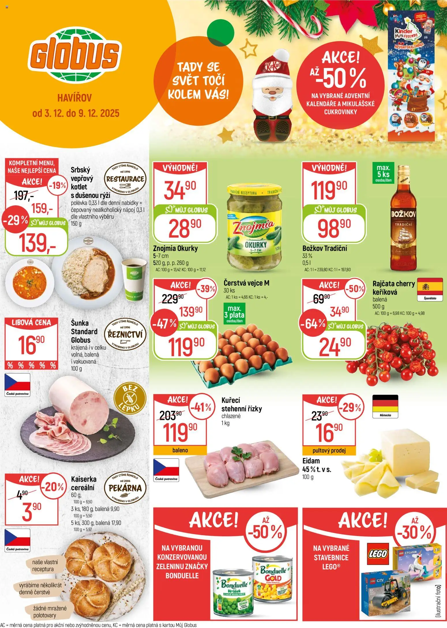 Globus leták - Havířov od 03.12.2025 | Strana: 1 | Produkty: Vejce, Okurky, Pekárna, Kinder