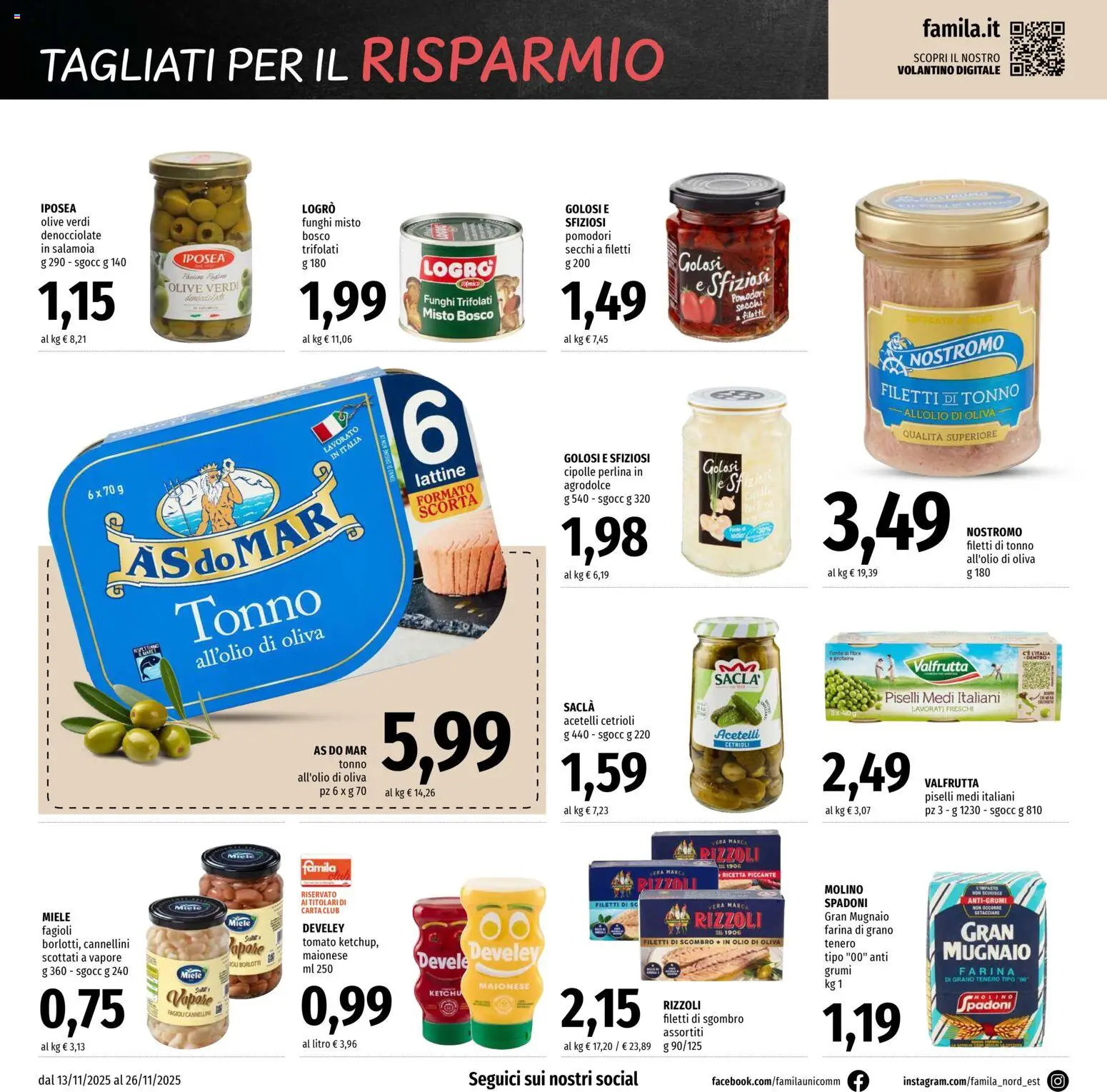 Volantino Famila del 13.11.2025 | Pagina: 10 | Prodotti: Cipolle, Olio, Olive, Olio di Oliva
