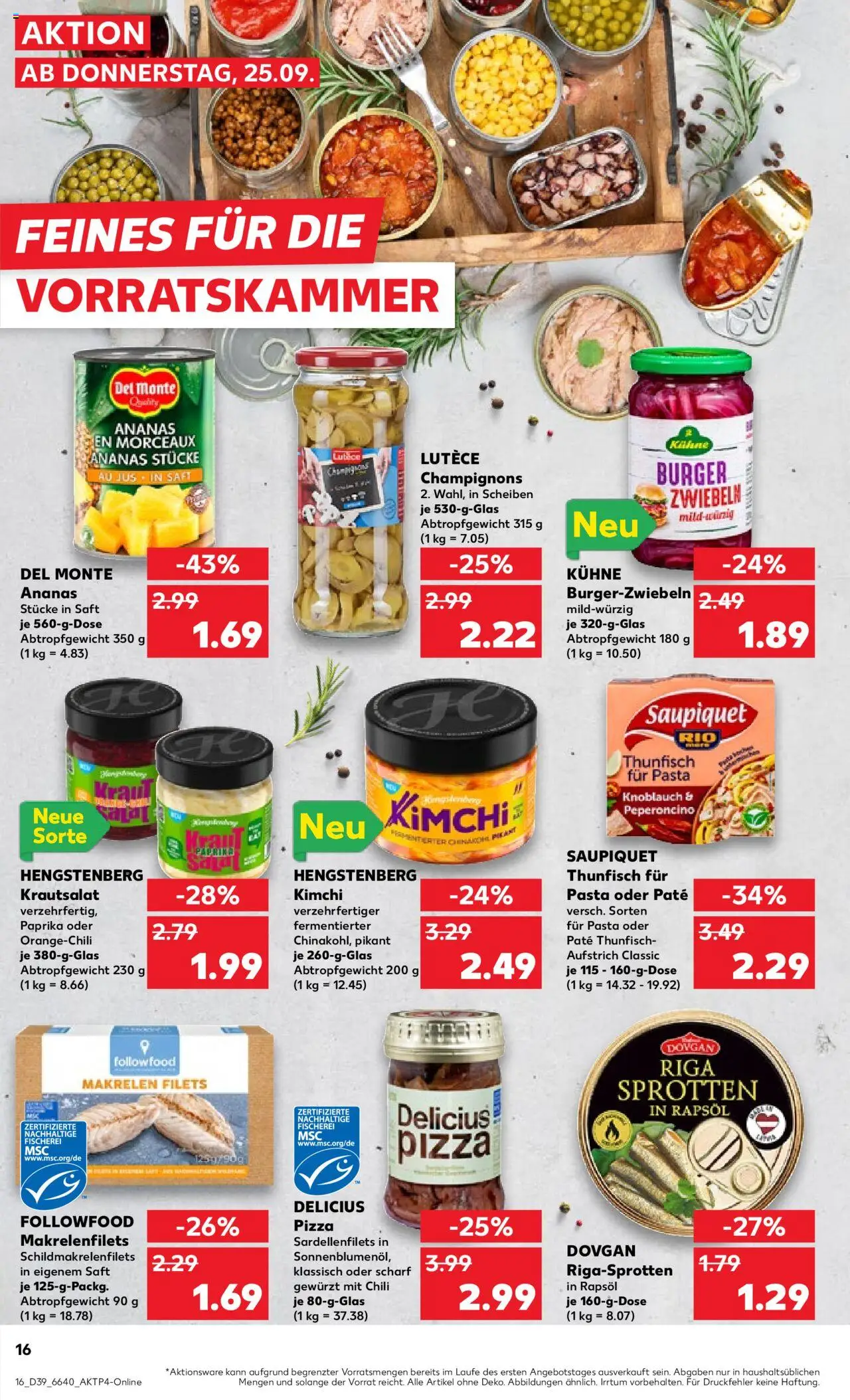 Kaufland Prospekt 	 – gültig ab 25.09.2025 | Seite: 16 | Produkte: Thunfisch, Burger, Champignons, Knoblauch