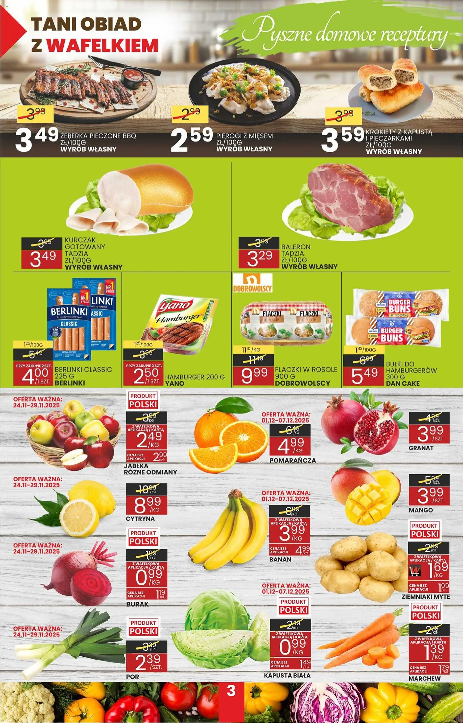 Wafelek Gazetka od 24.11.2025 | Strona: 3 | Produkty: Burak, Kapusta, Hamburger, Banan