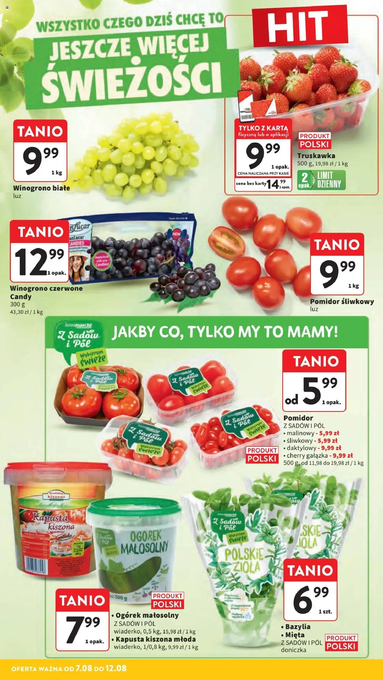 Intermarche Gazetka od 07.08.2025 | Strona: 10 | Produkty: Pomidor śliwkowy, Kapusta, Bazylia, Doniczka
