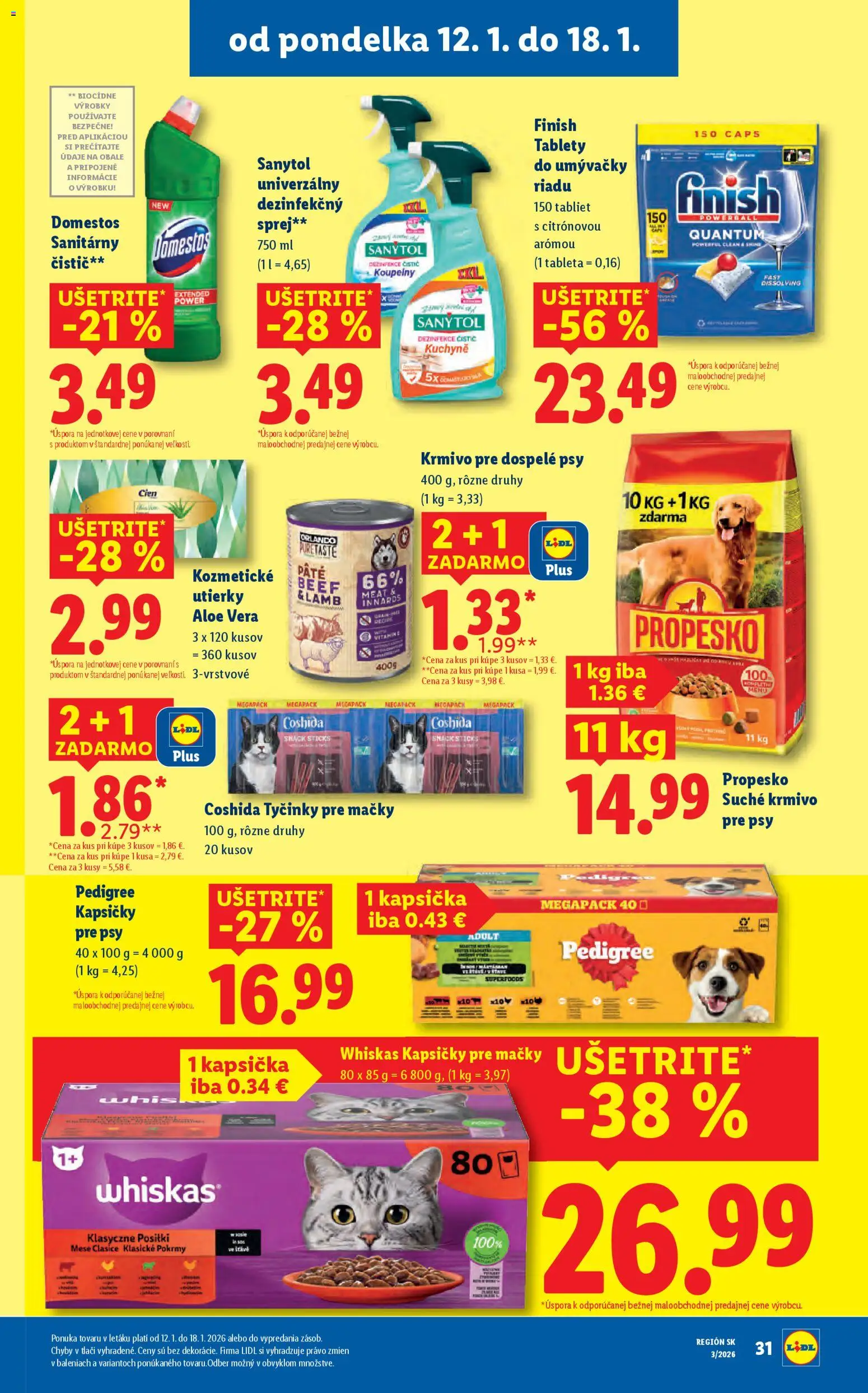 Nové Lidl akcie – leták je platný od 12.01.2026 | Strana: 31 | Produkty: Sanytol, Kuchyne, Tablety do umývačky riadu, Domestos