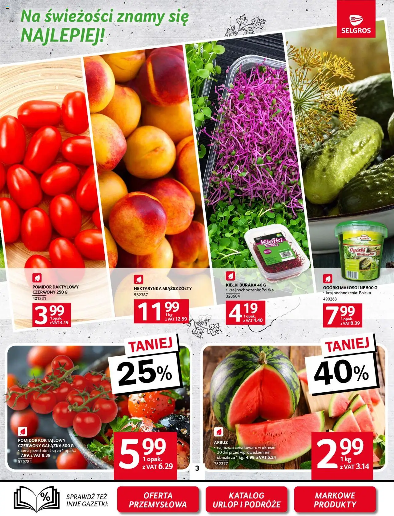 Selgros cash&carry Gazetka od 18.06.2025 | Strona: 3 | Produkty: Nektarynka, Arbuz, Ogórki