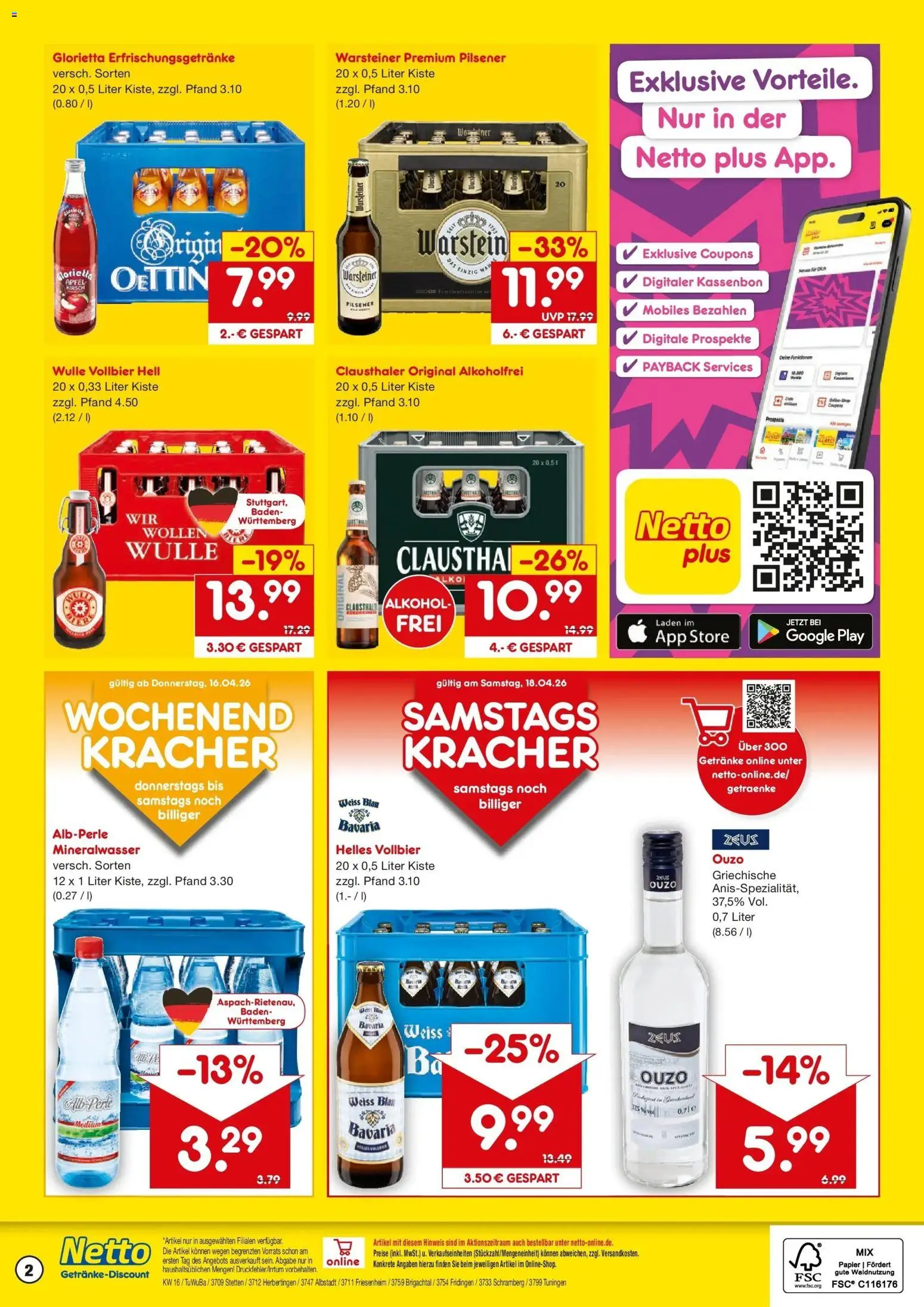 Netto Marken-Discount Prospekt Tuningen	 – gültig ab 13.04.2026 | Seite: 2 | Produkte: Ouzo 12, Ouzo, Äpfel, Mineralwasser