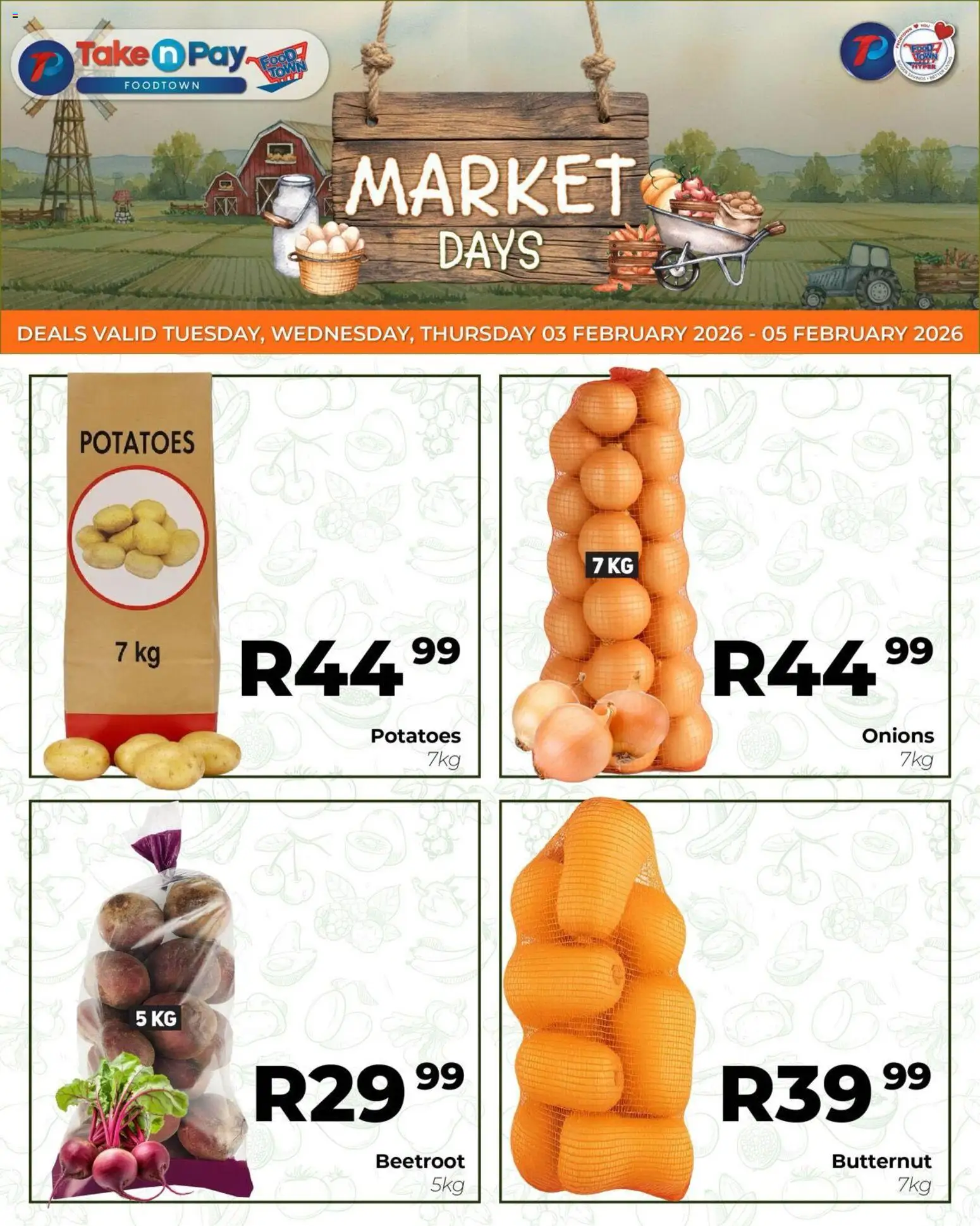 New Take n Pay catalogue – valid from 03.02.2026 | Page: 3 | Products: Potatoes, Onions