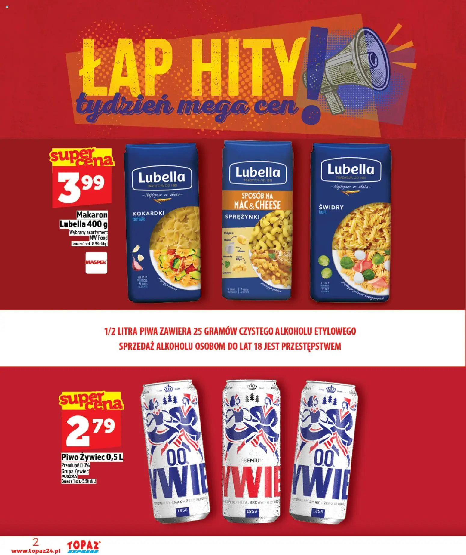 Topaz Gazetka - Express od 29.01.2026 | Strona: 2 | Produkty: Makaron kokardki, Piwo, Makaron