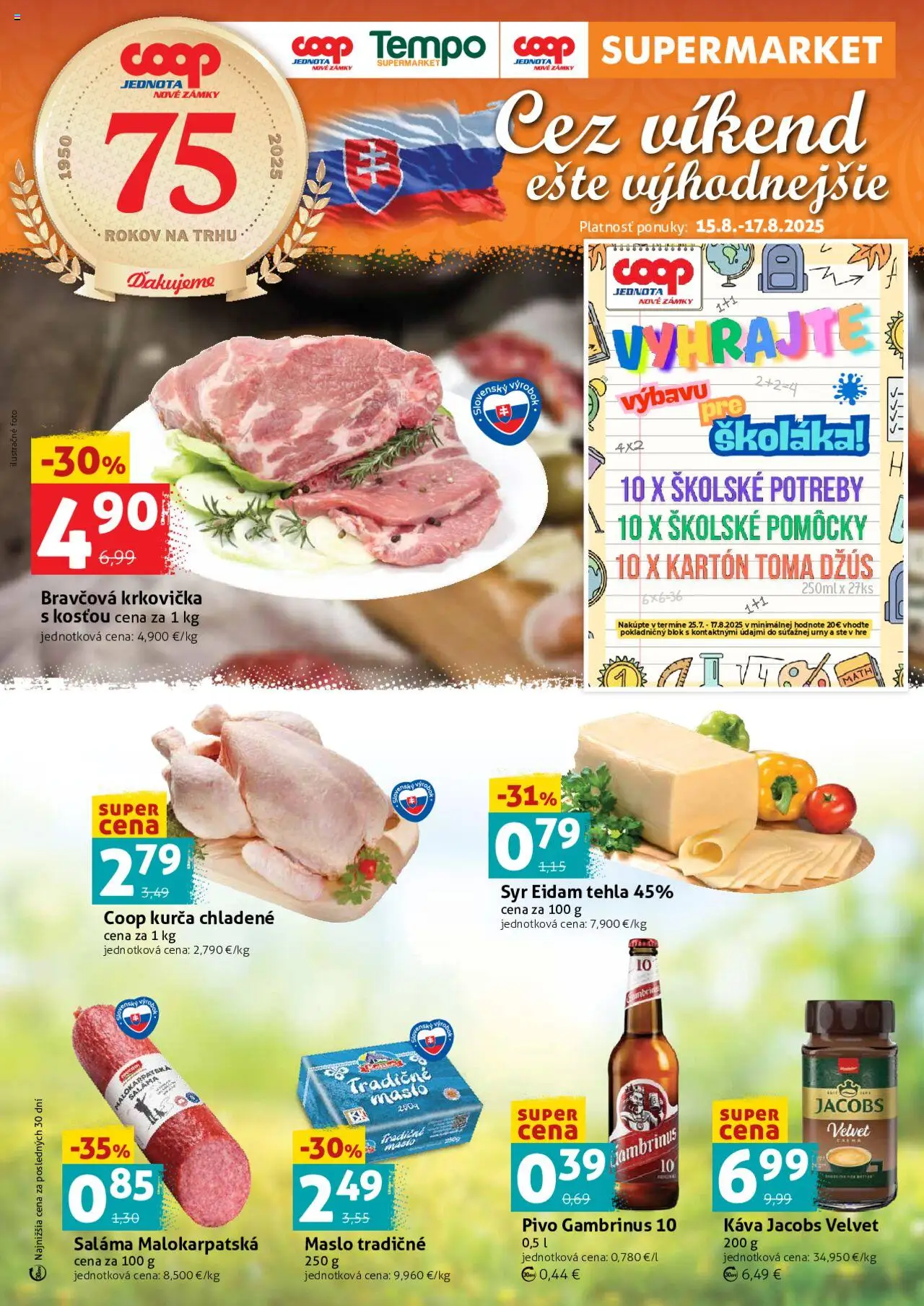 COOP Jednota víkendová ponuka │ platný od 15.08.2025 | Strana: 1 | Produkty: Maslo, Saláma, Krkovička, Gambrinus