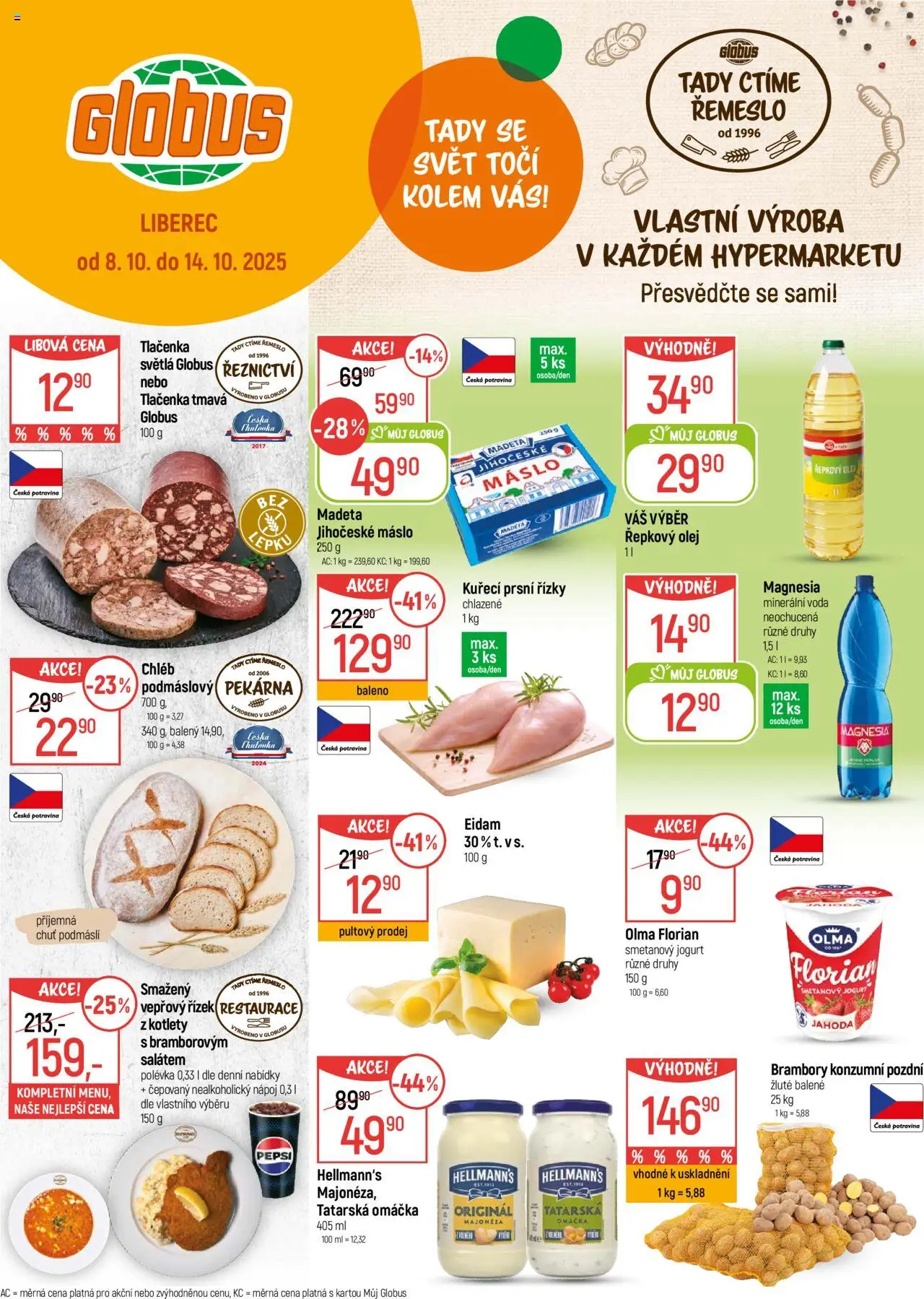 Globus leták - Liberec od 08.10.2025 | Strana: 1 | Produkty: Globus, Pekárna, Majonéza, Jihočeské máslo