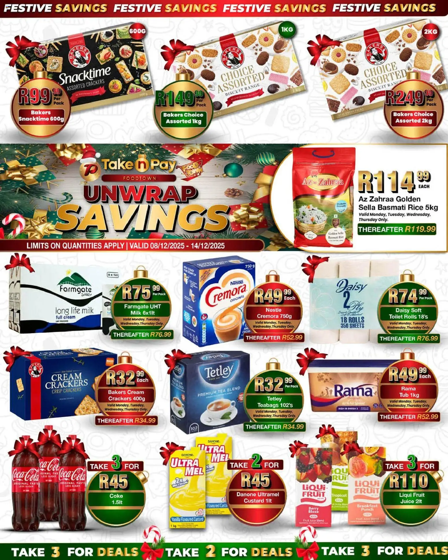New Take n Pay catalogue – valid from 08.12.2025 | Page: 1 | Products: Custard, Coke, Tea, Fruit
