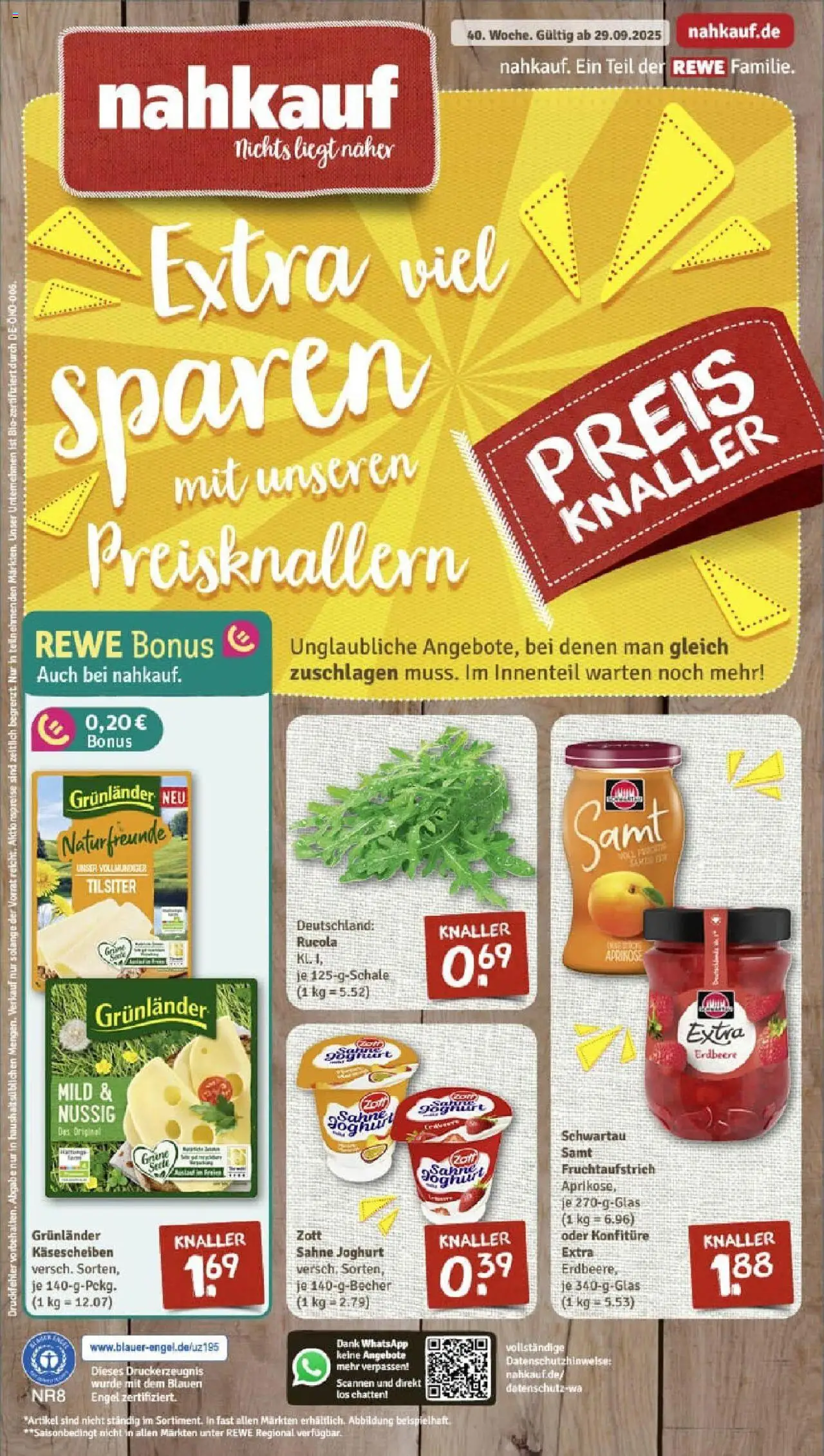 Rewe prospekt Maintal / Bischofsheim	 – gültig ab 28.09.2025 | Seite: 1 | Produkte: Joghurt, Rucola, Grunlander, Sahne