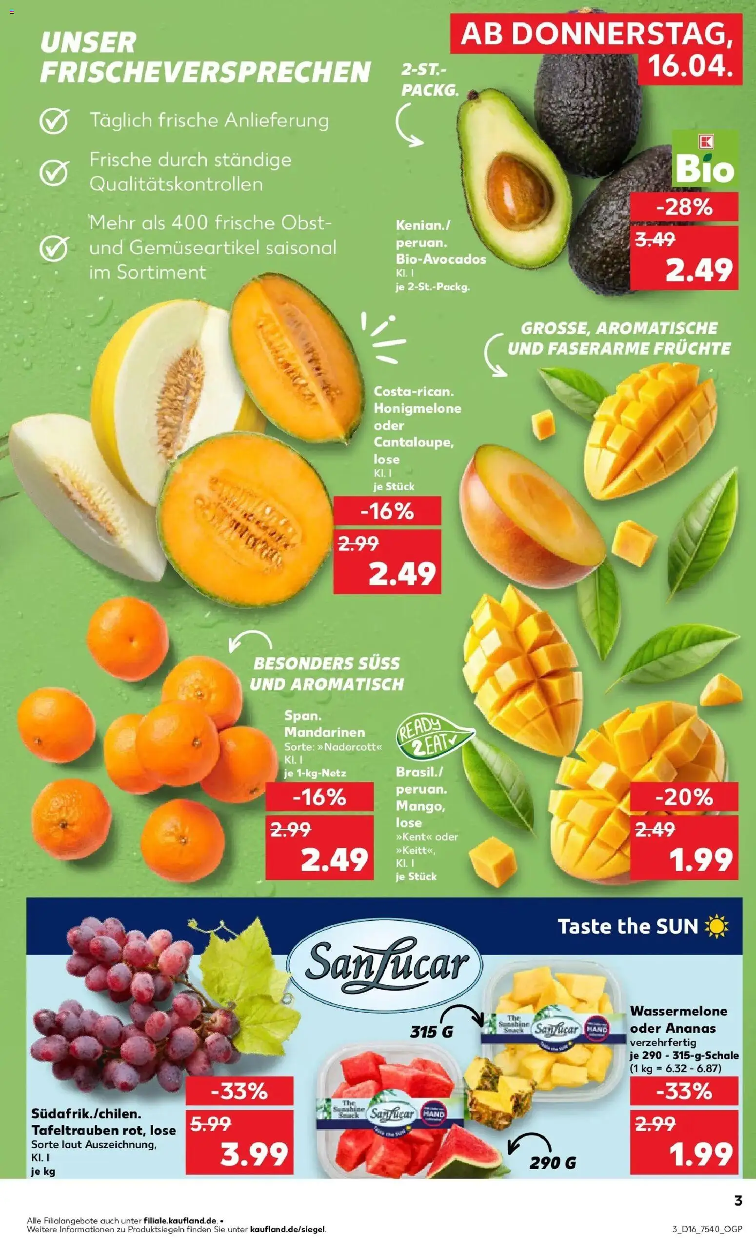 Kaufland Prospekt Neubrandenburg	 – gültig ab 16.04.2026 | Seite: 3 | Produkte: Mandarinen, Honigmelone, Avocado, Mango