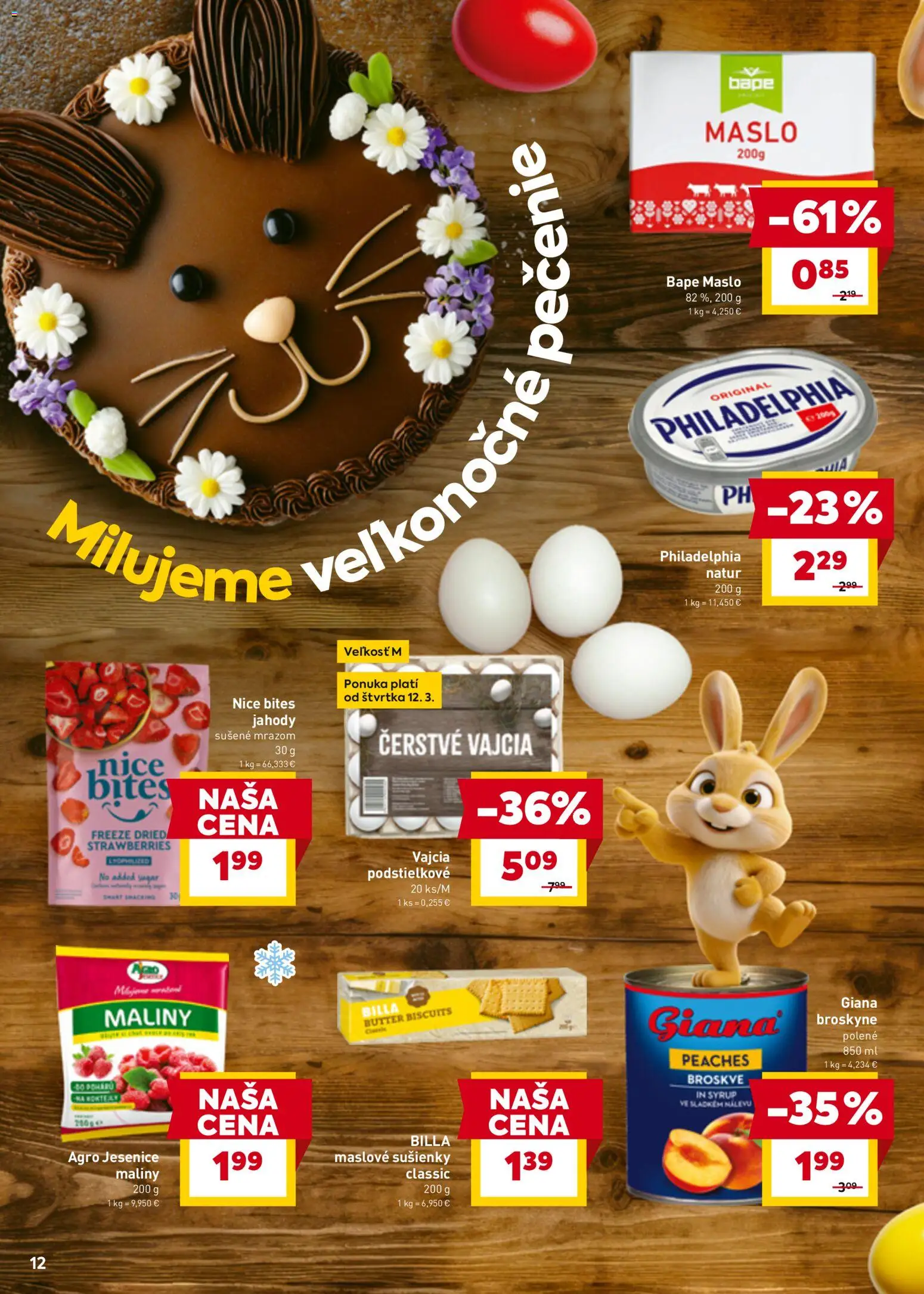 Nové Billa akcie – leták je platný od 11.03.2026 | Strana: 14 | Produkty: Maslo, Vajcia, Jahody, Maliny