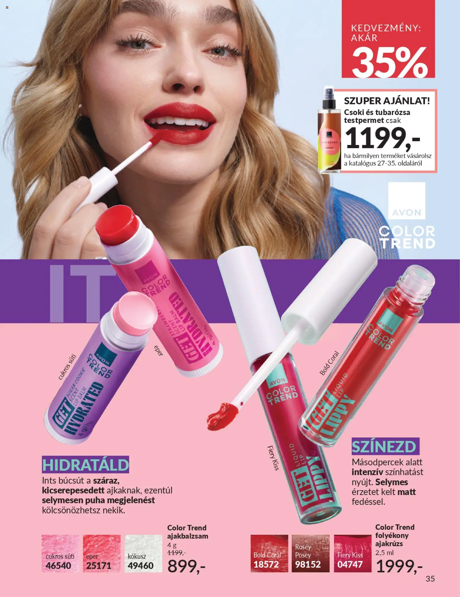 Avon akciós ujság - amely érvényes a következő dátumtól: 01.01.2026 | Oldal: 37 | Termékek: Testpermet, Kokusz, Ajakrúzs, Eper