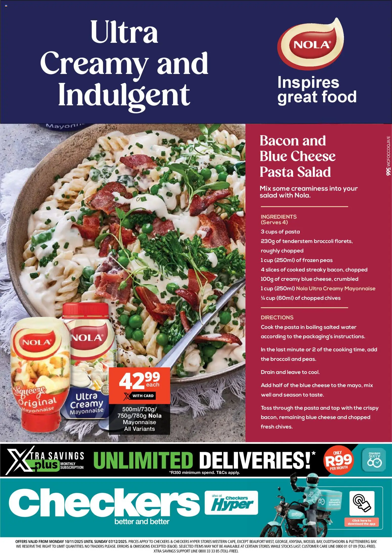 New Checkers catalogue – valid from 10.11.2025 | Page: 1 | Products: Cheese, Pasta, Salad, Water