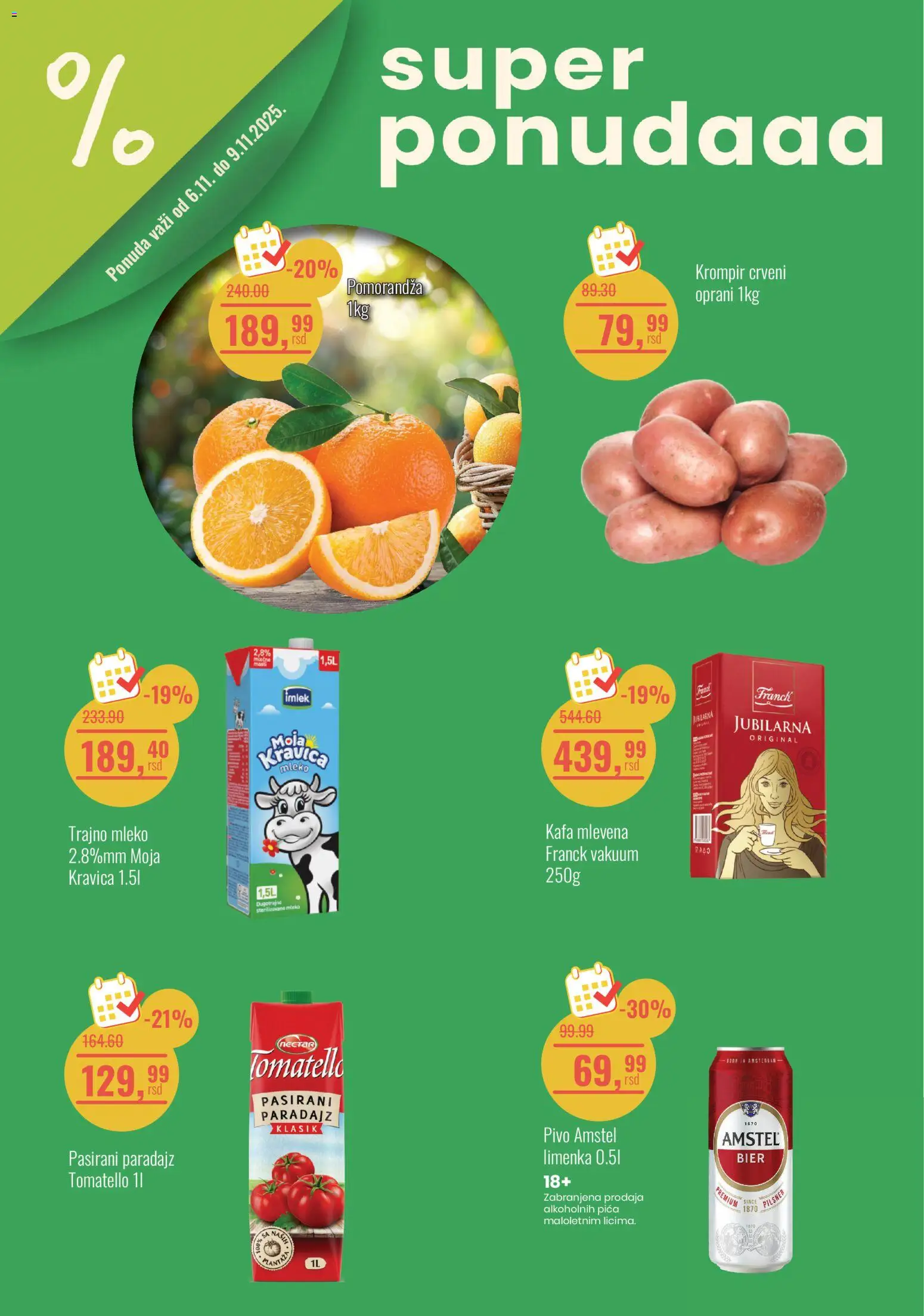 Aroma Market katalog - važi od 06.11.2025 | Strana: 1 | Proizvode: Krompir, Pomorandza, Mleko, Kafa