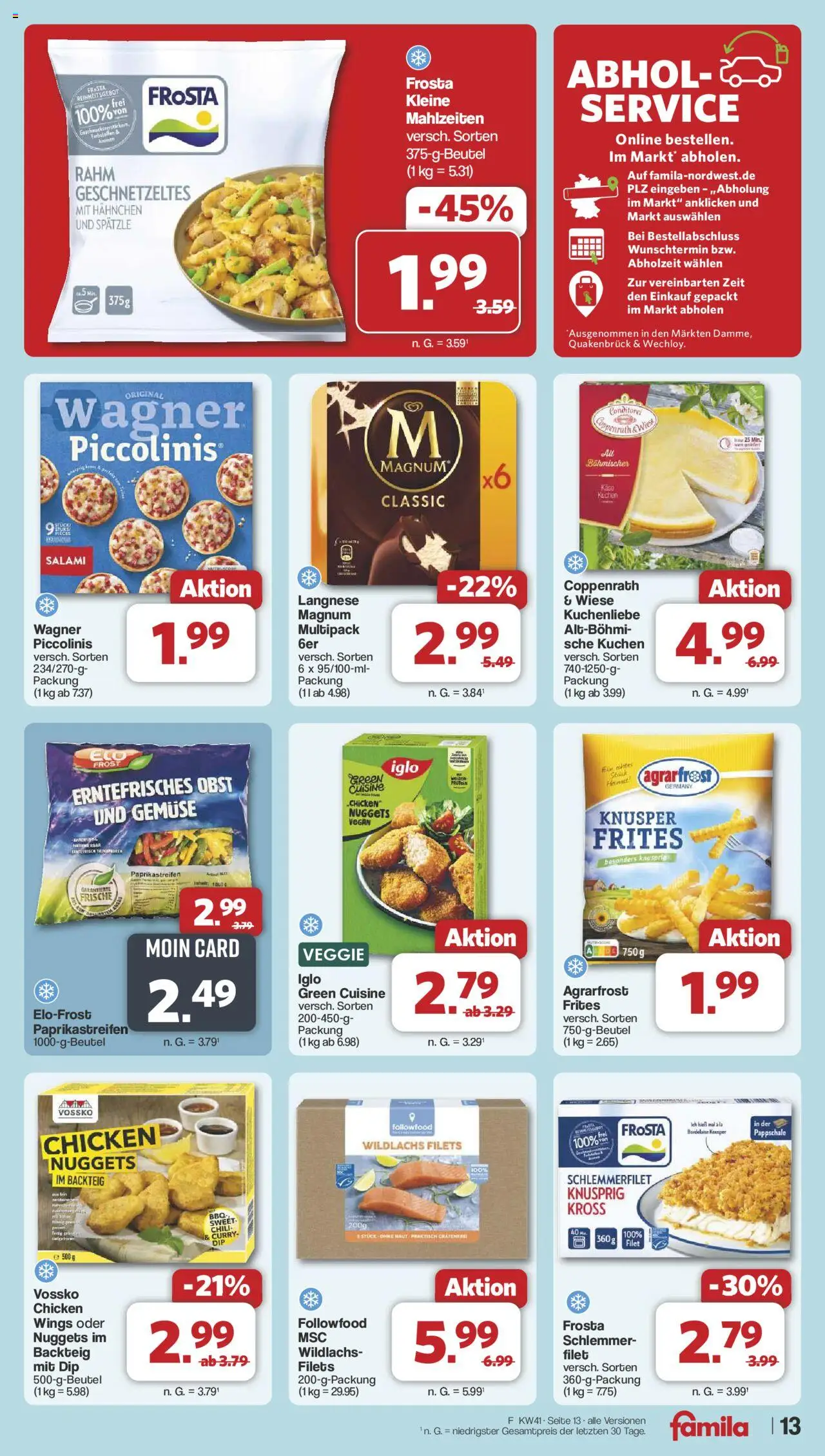 Famila Nordwest Prospekt 	 – gültig ab 06.10.2025 | Seite: 13 | Produkte: Frosta, Chili, Piccolinis, Kuchen