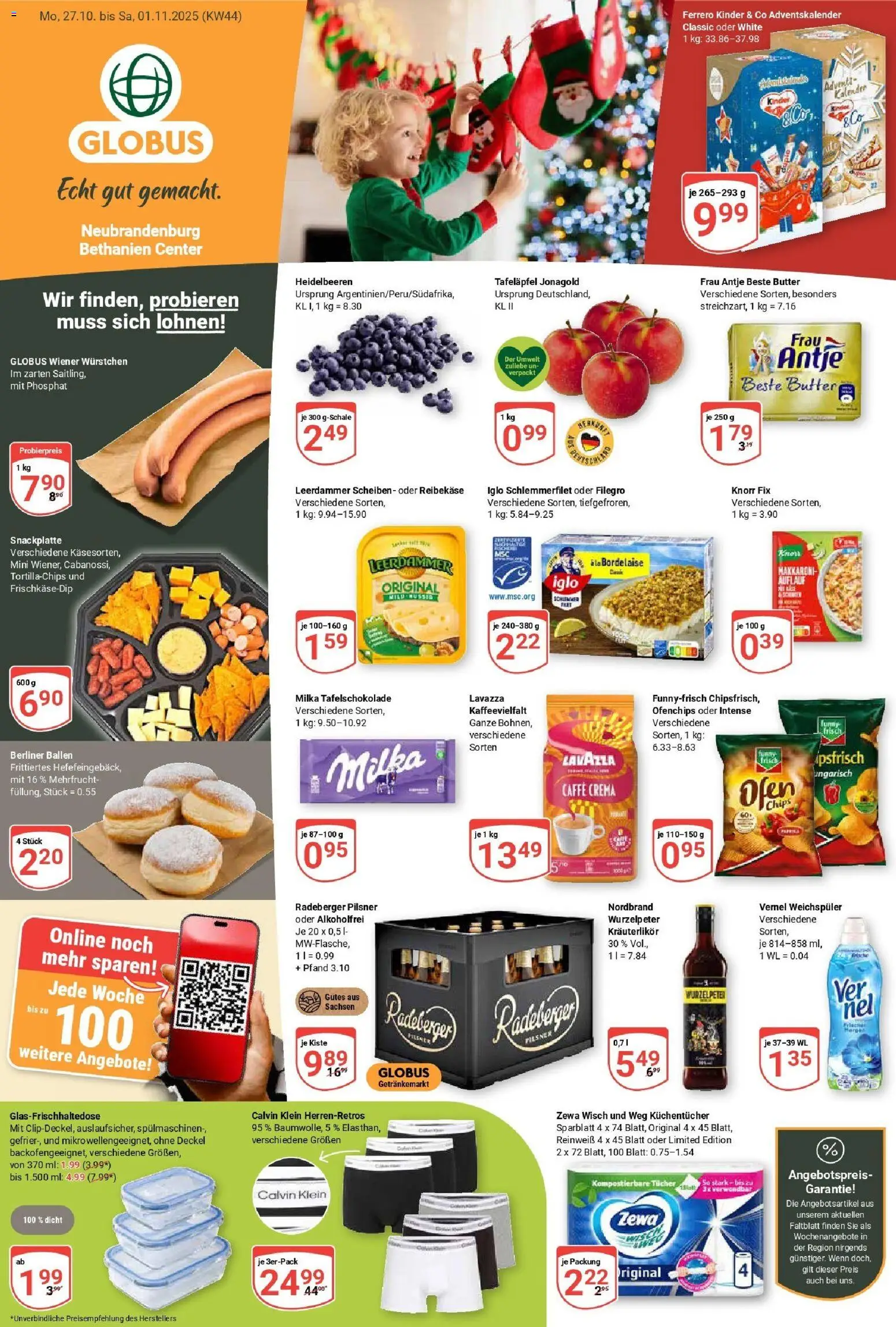 Globus prospekt Neubrandenburg	 – gültig ab 26.10.2025 | Seite: 3 | Produkte: Wiener wurstchen, Milka, Heidelbeeren, Vernel