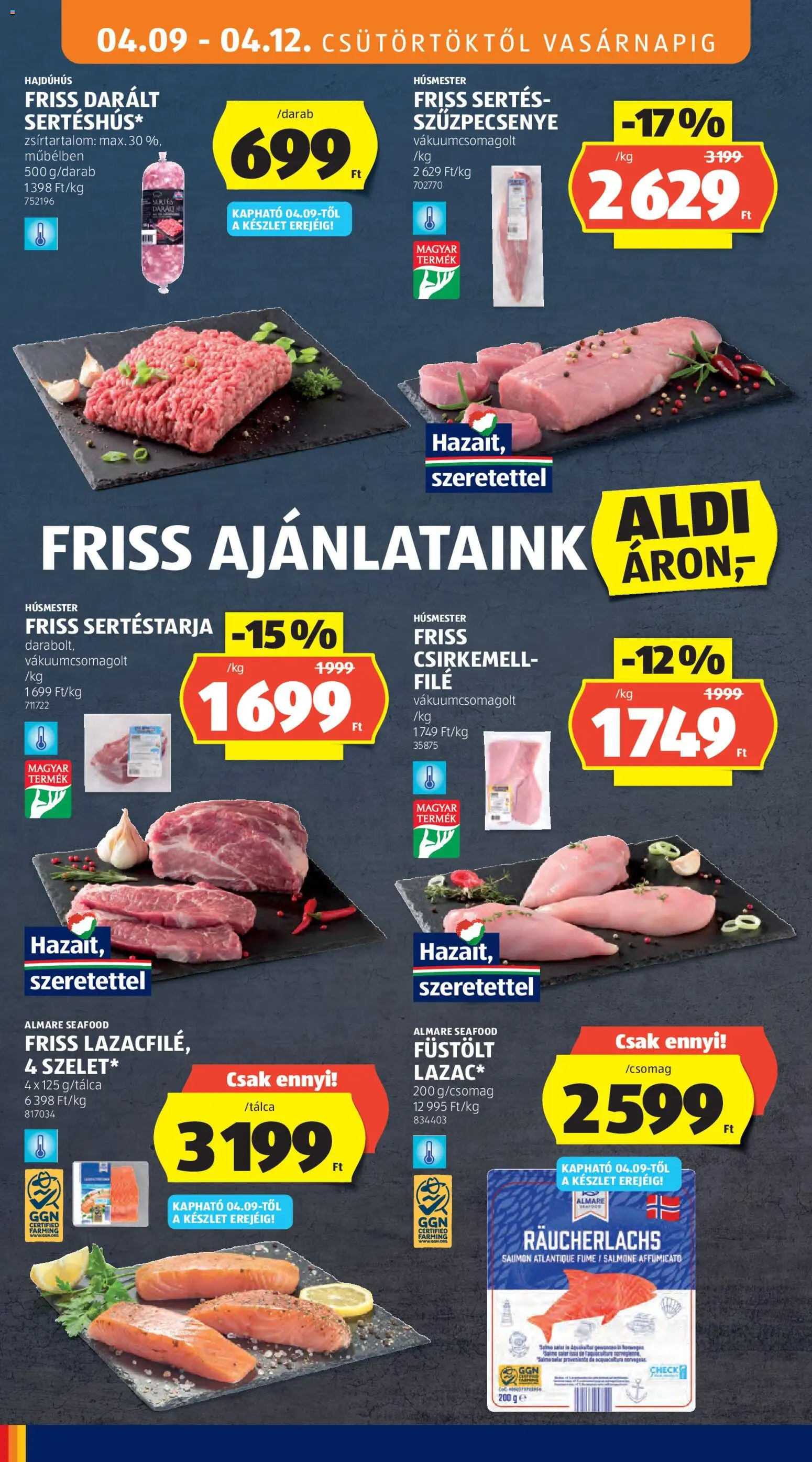 Aldi akciós ujság - amely érvényes a következő dátumtól: 09.04.2026 | Oldal: 10 | Termékek: Sertéstarja, Szűzpecsenye, Csirkemell