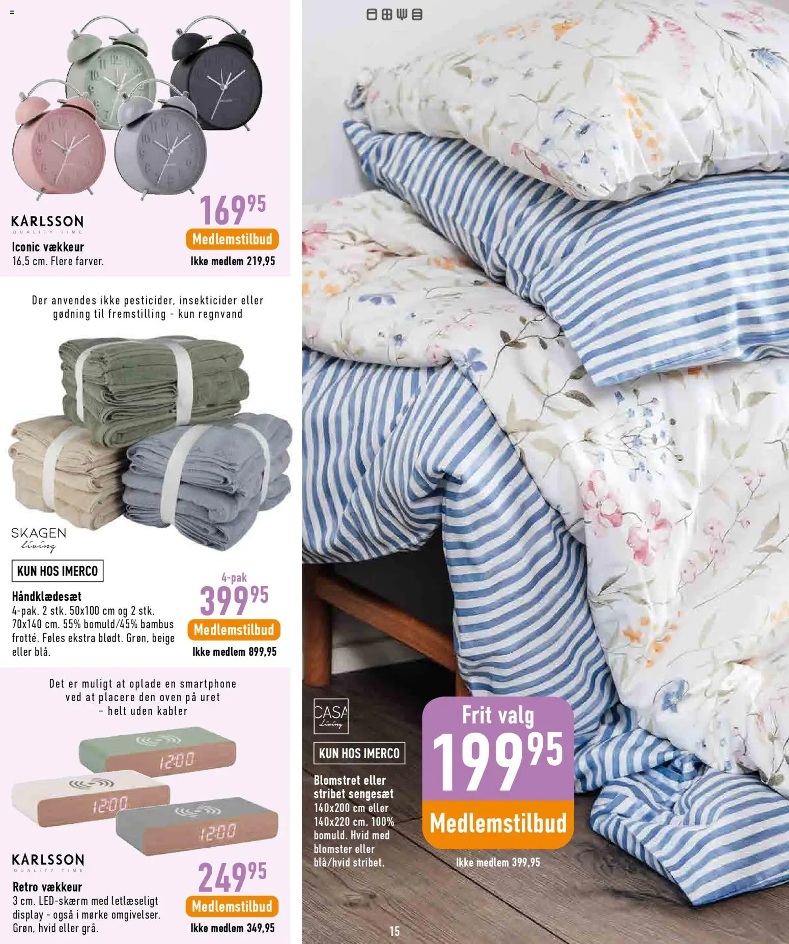 Imerco tilbudsavis – gyldig fra 27.03.2026 | Side: 15 | Produkter: Sengesæt, Smartphone, Vækkeur, Kabler
