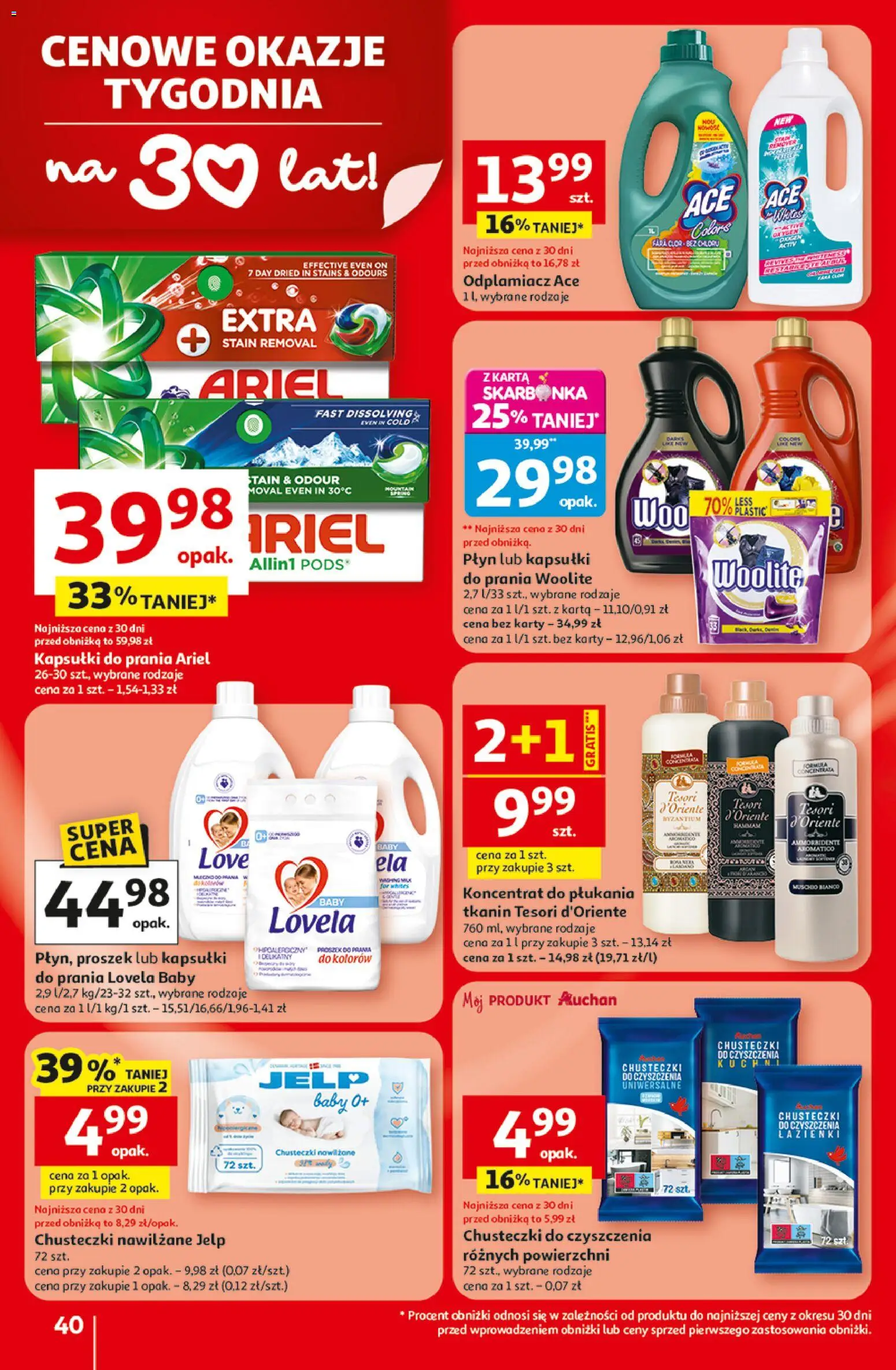 Auchan gazetka - 30 Lat Hipermarket od 29.04.2026 | Strona: 40 | Produkty: Karta, Tesori d'oriente, Kapsułki do prania, Proszek do prania