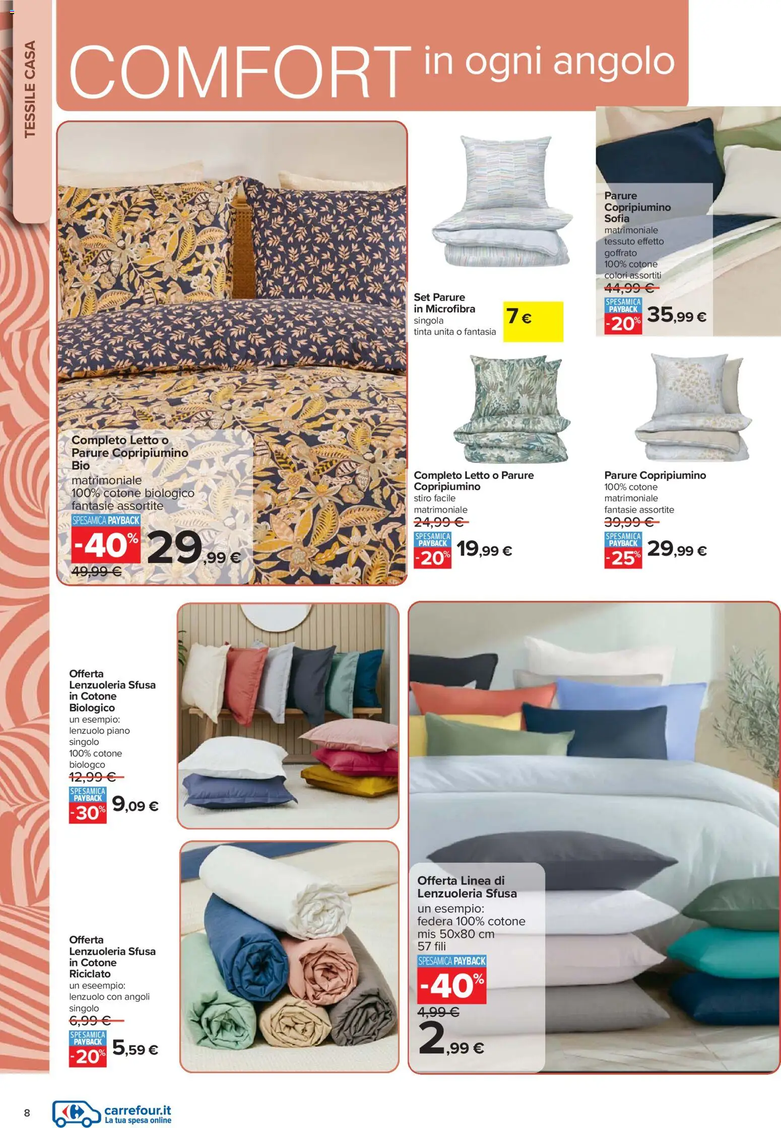 Volantino Carrefour del 16.02.2026 | Pagina: 8 | Prodotti: Copripiumino, Letto, Federa