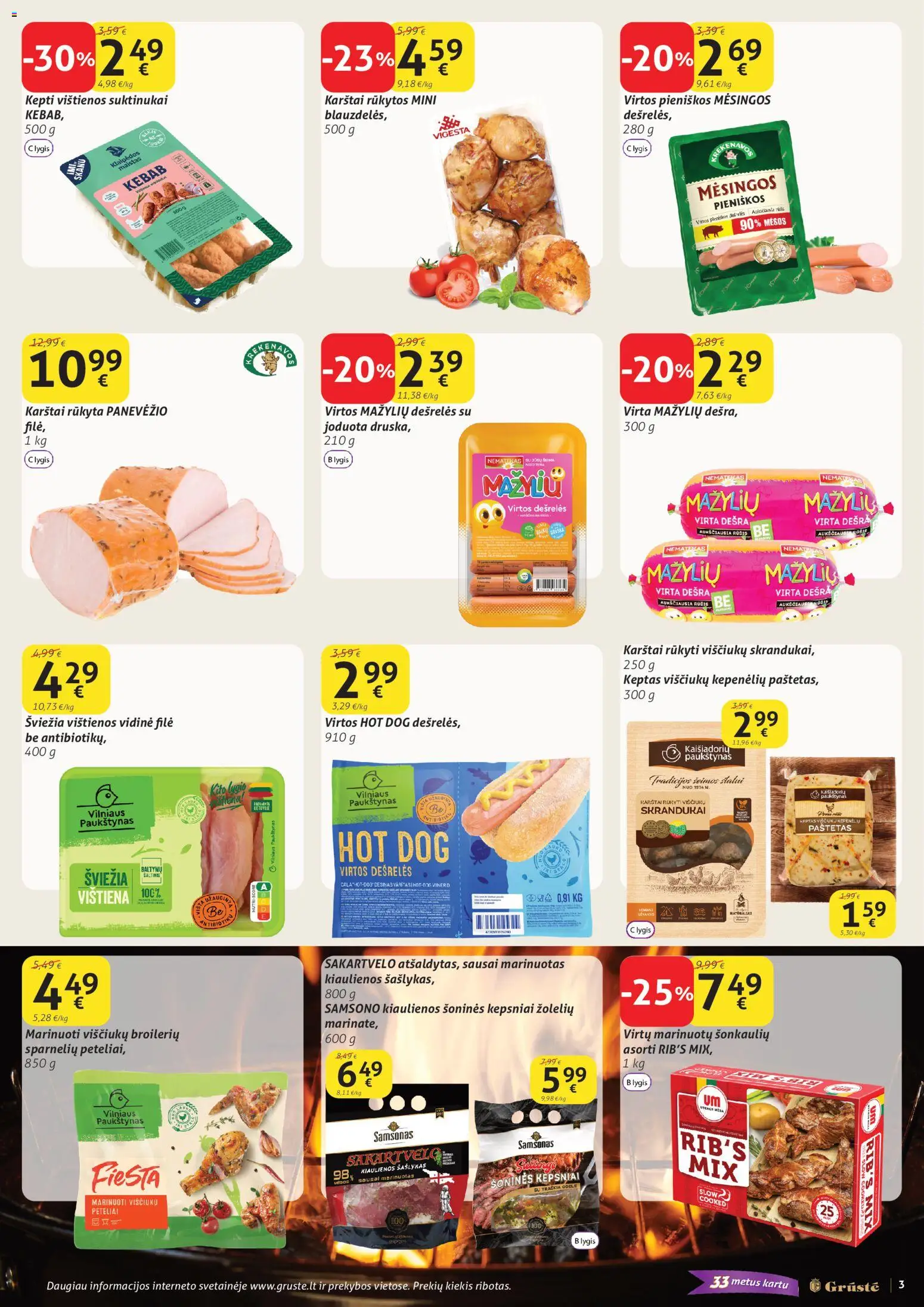 GRUSTE akcijos nuo 21.04.2026 | Puslapis: 3 | Prekių: Vištienos, Kiaulienos, Dešrelės, Viščiukų