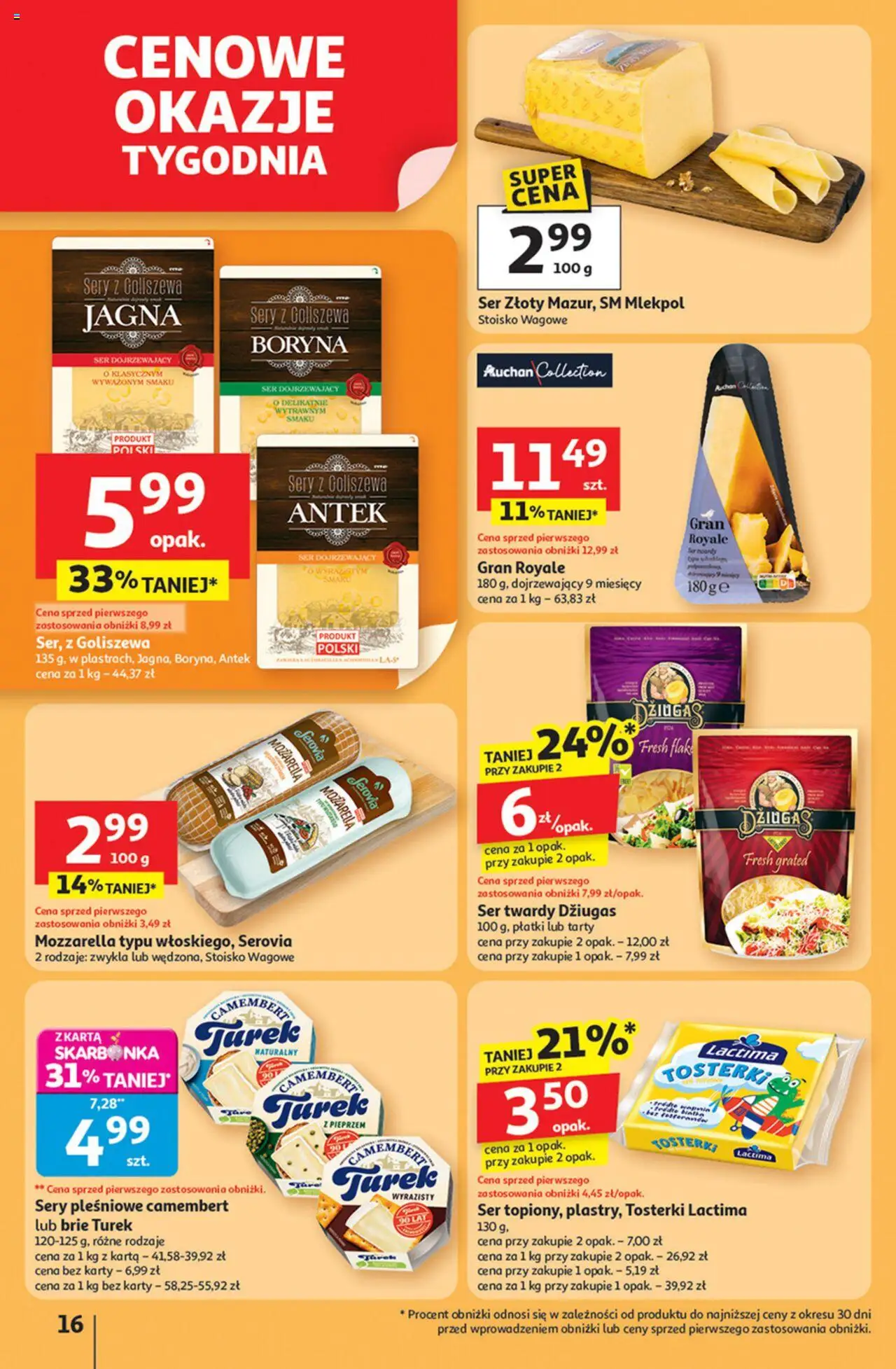 Auchan Gazetka - Pewność niskich cen Hipermarket od 11.09.2025 | Strona: 16 | Produkty: Karta, Ser dojrzewający, Camembert, Płatki