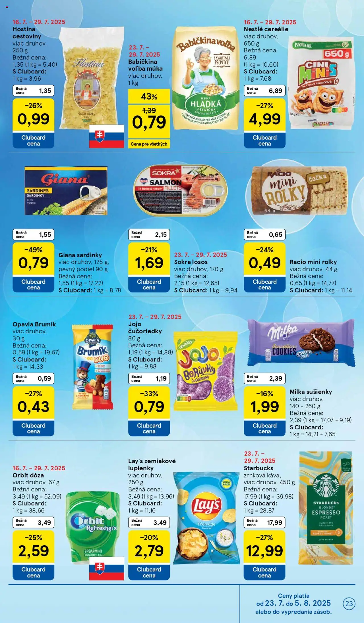 Tesco Hypermarket - leták │ platný od 23.07.2025 | Strana: 23 | Produkty: Cestoviny, Losos, Čučoriedky, Cereálie