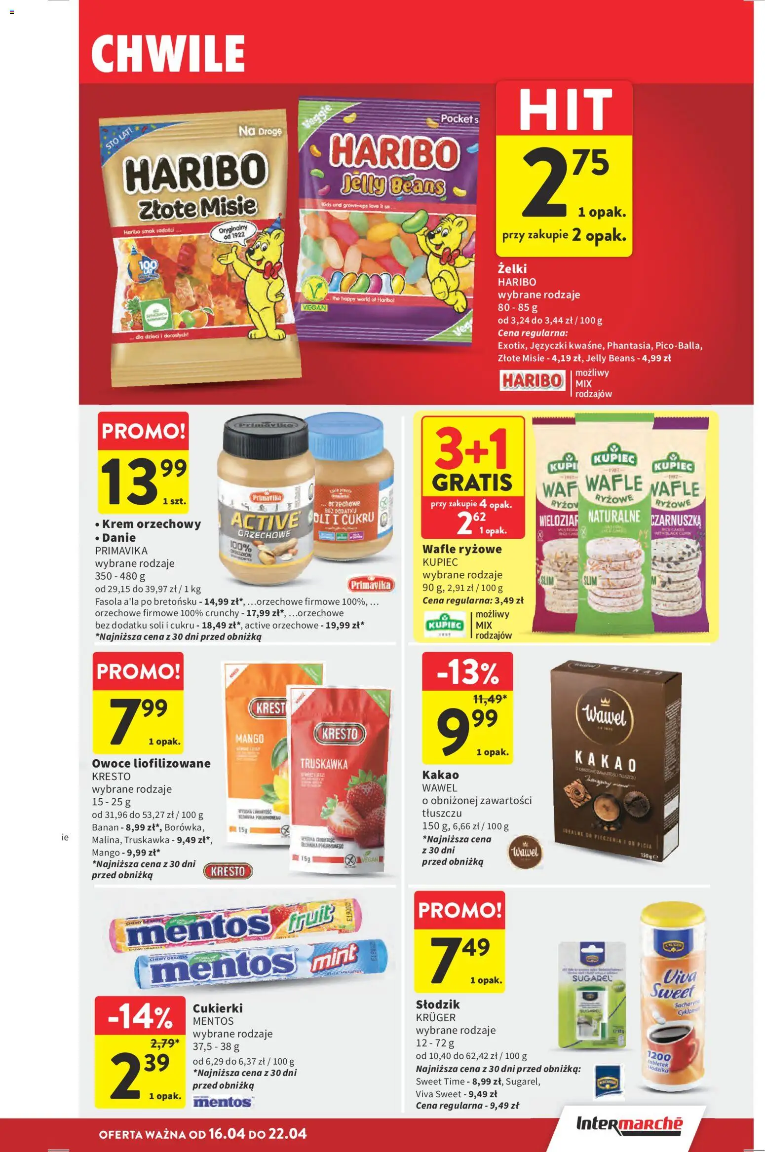 Intermarche gazetka od 16.04.2026 | Strona: 31 | Produkty: Kakao, Wafle ryżowe, Cukierki, Owoce