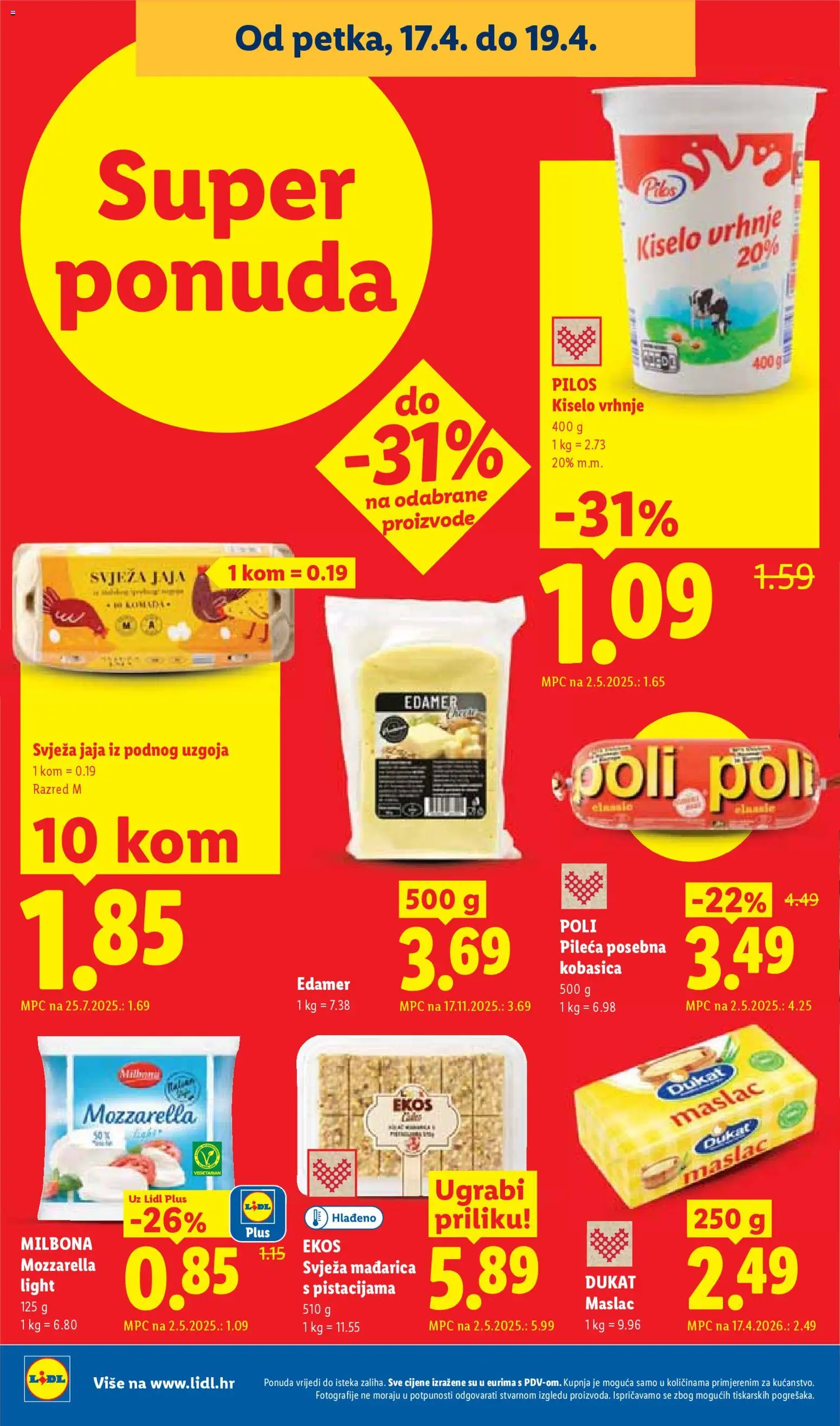 Lidl katalog | vrijedi od 13.04.2026 | Stranica: 70 | Proizvodi: Mozzarella, Maslac, Sir, Kobasica