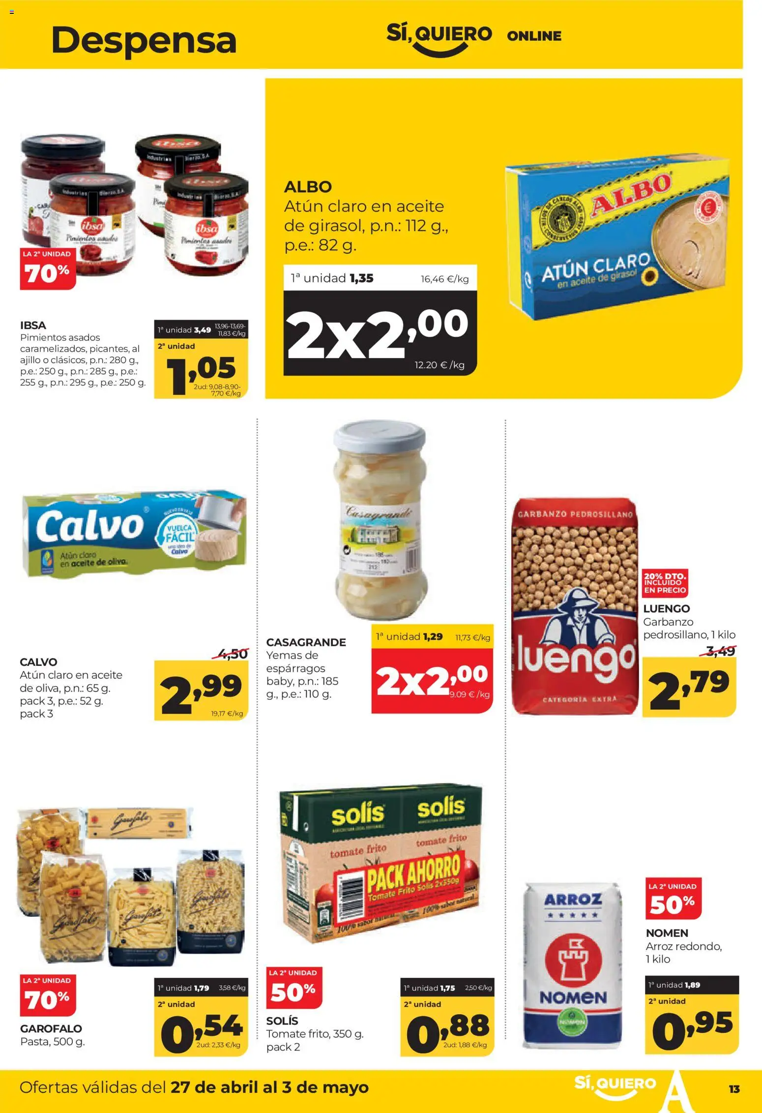 Alimerka folleto Zamora │ válido desde el 27.04.2026 | Página: 13 | Productos: Aceite, Arroz, Aceite de girasol, Atún claro