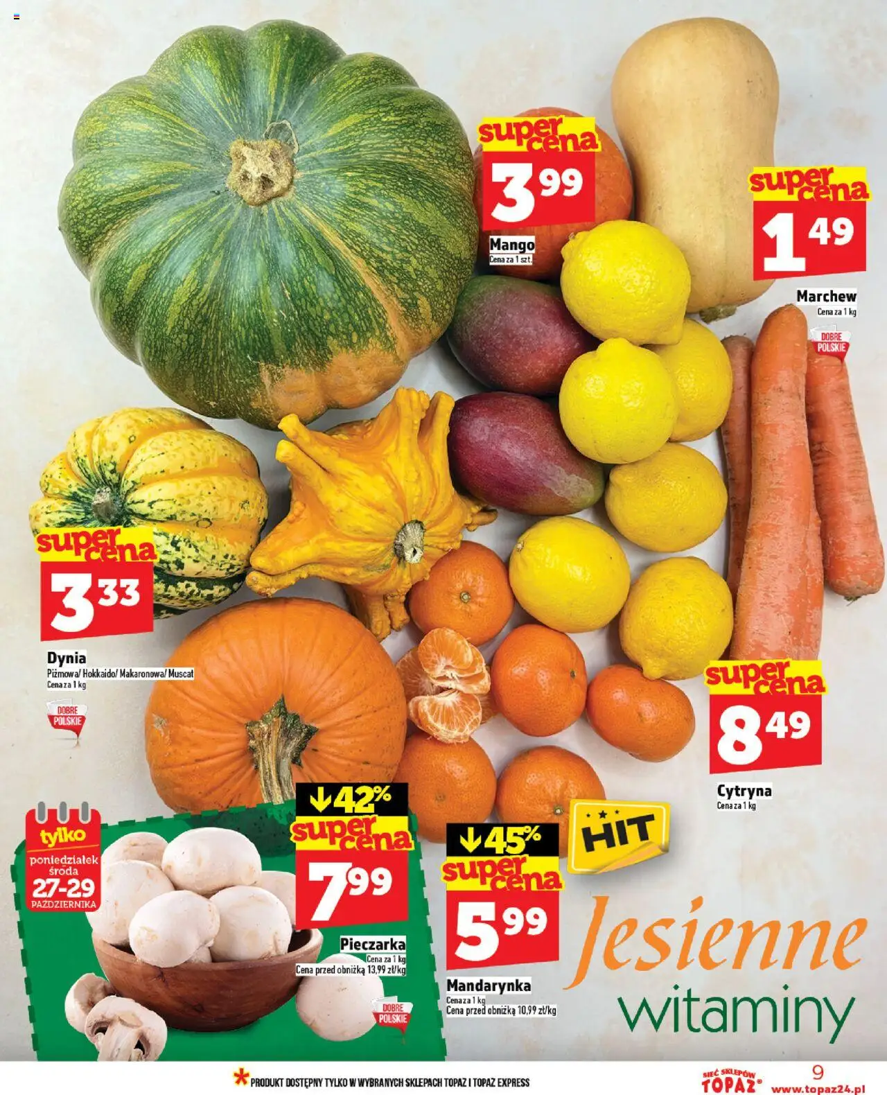 Topaz Gazetka od 23.10.2025 | Strona: 9 | Produkty: Cytryna, Mango, Dynia