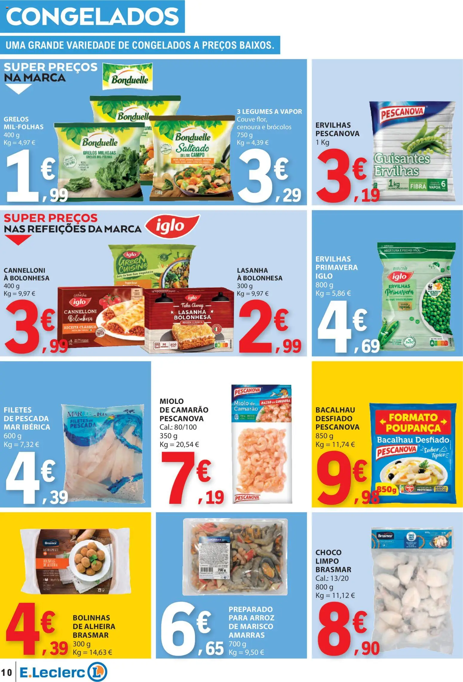 E.Leclerc folheto │ válido de 22.01.2026 | Página: 10 | Produtos: Bacalhau, Camarão, Lasanha, Arroz