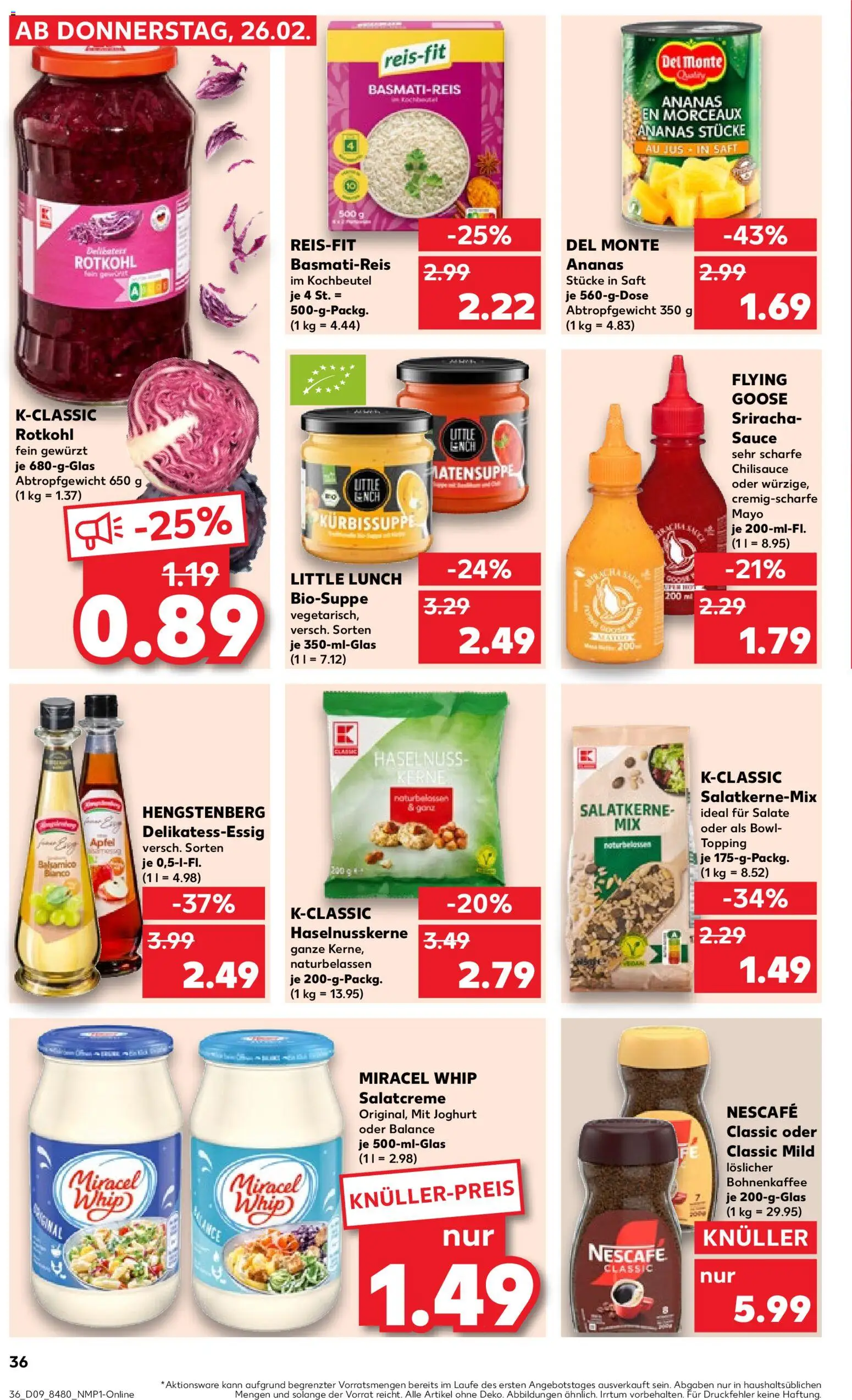 Kaufland prospekt Stuttgart	 – gültig ab 26.02.2026 | Seite: 36 | Produkte: Nescafe, Balsamico, Äpfel, Miracel whip