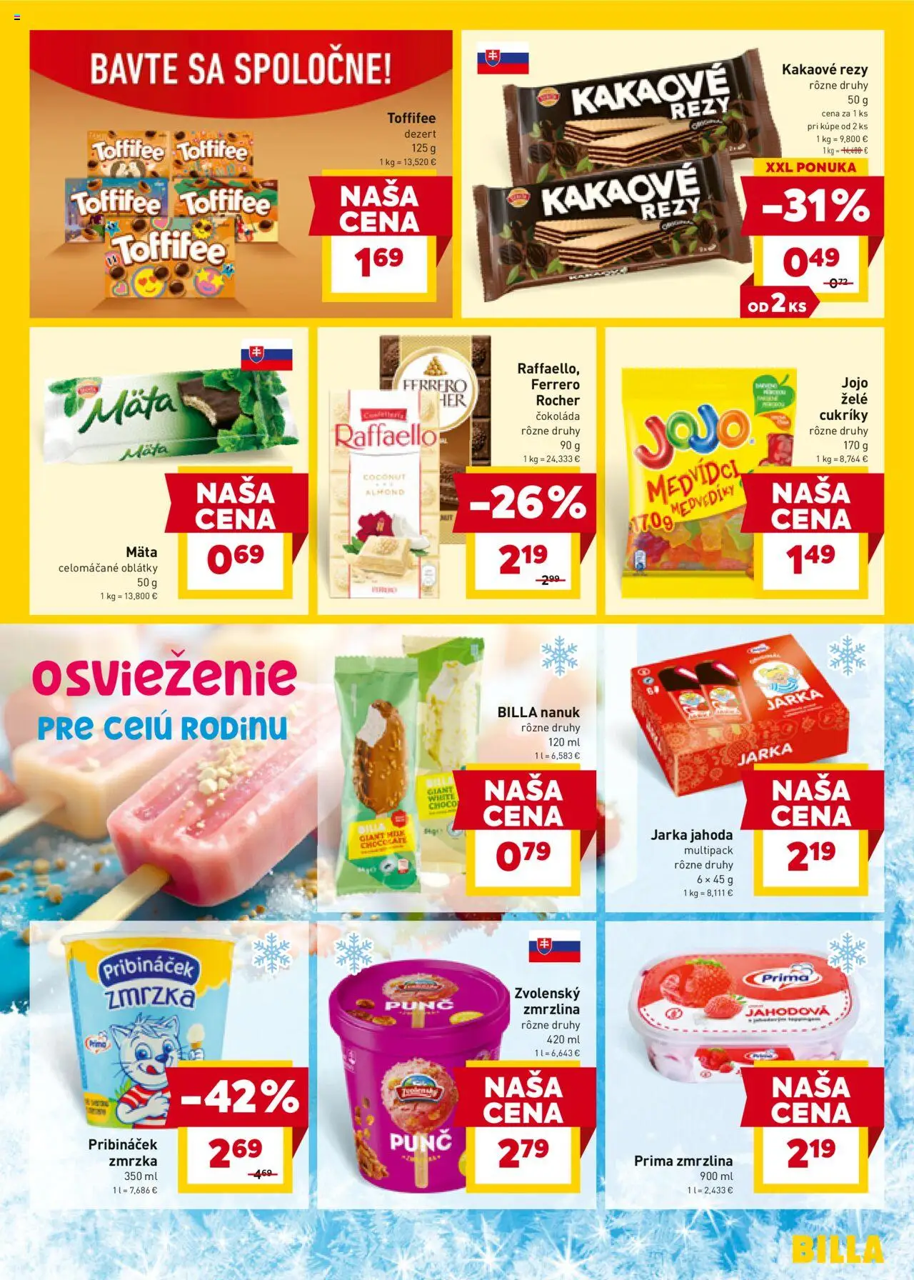 Billa leták │ platný od 13.08.2025 | Strana: 15 | Produkty: Zmrzlina, Čokoláda, Toffifee, Cukríky
