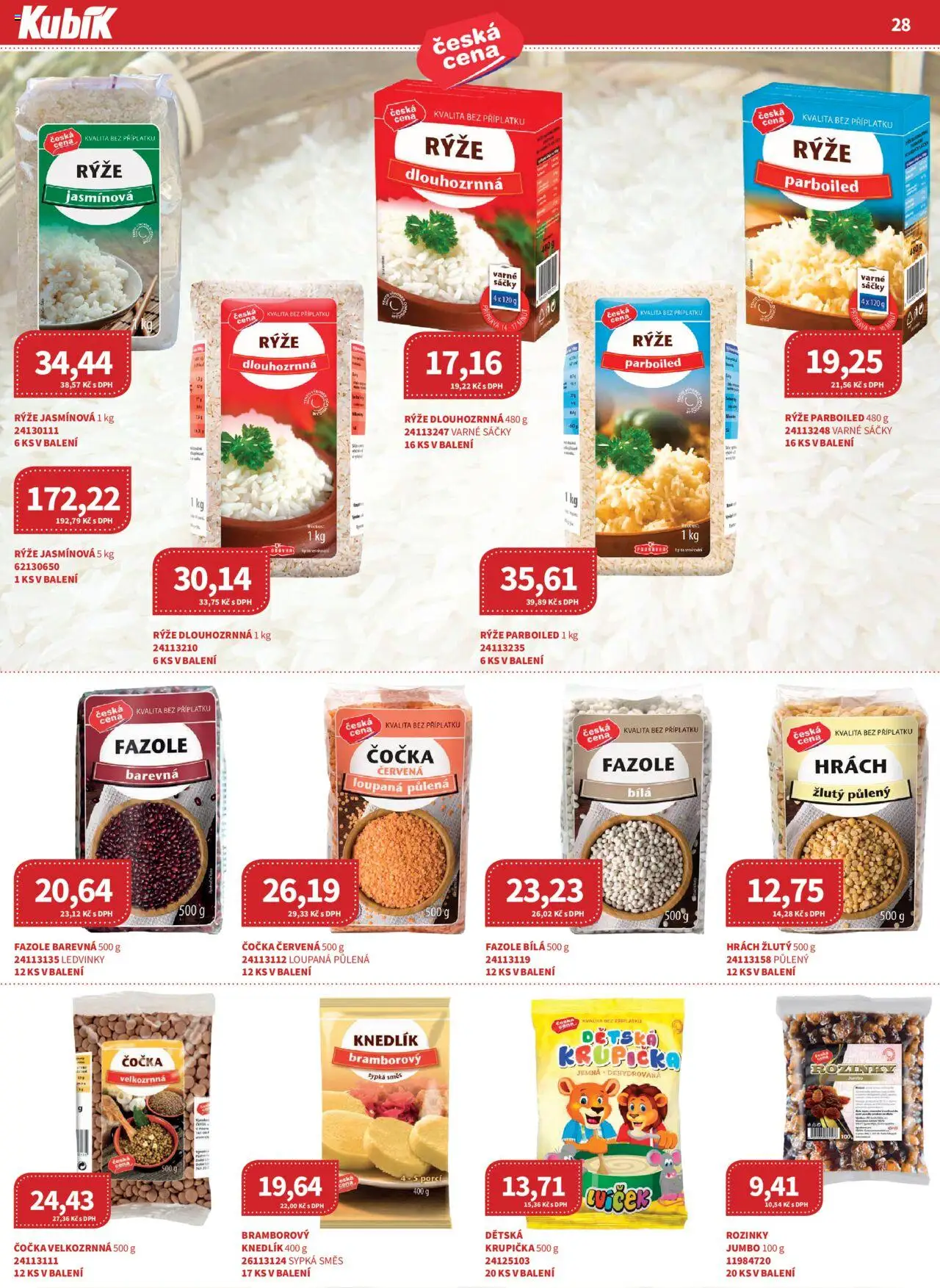 Kubík leták - Velkoobchod 06/2025 od 01.06.2025 | Strana: 28 | Produkty: Hrách, Čočka, Bramborový knedlík, Rýže parboiled