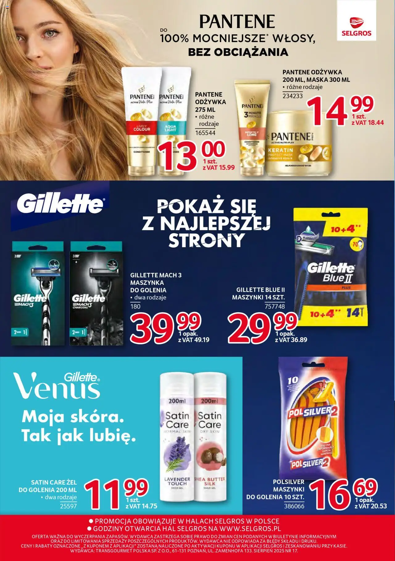 Selgros cash&carry Gazetka - Markowe produkty od 14.08.2025 | Strona: 24 | Produkty: Gillette, Maszynka do golenia, Odżywka, Maska