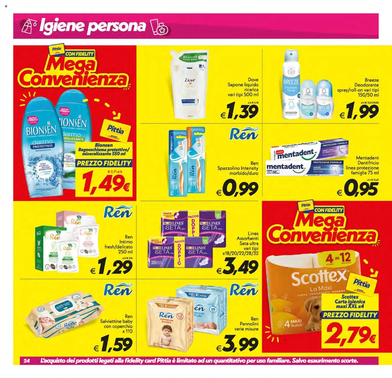 Volantino SuperConveniente del 17.03.2026 | Pagina: 24 | Prodotti: Pannolini, Bagnoschiuma, Deodorante, Spazzolino