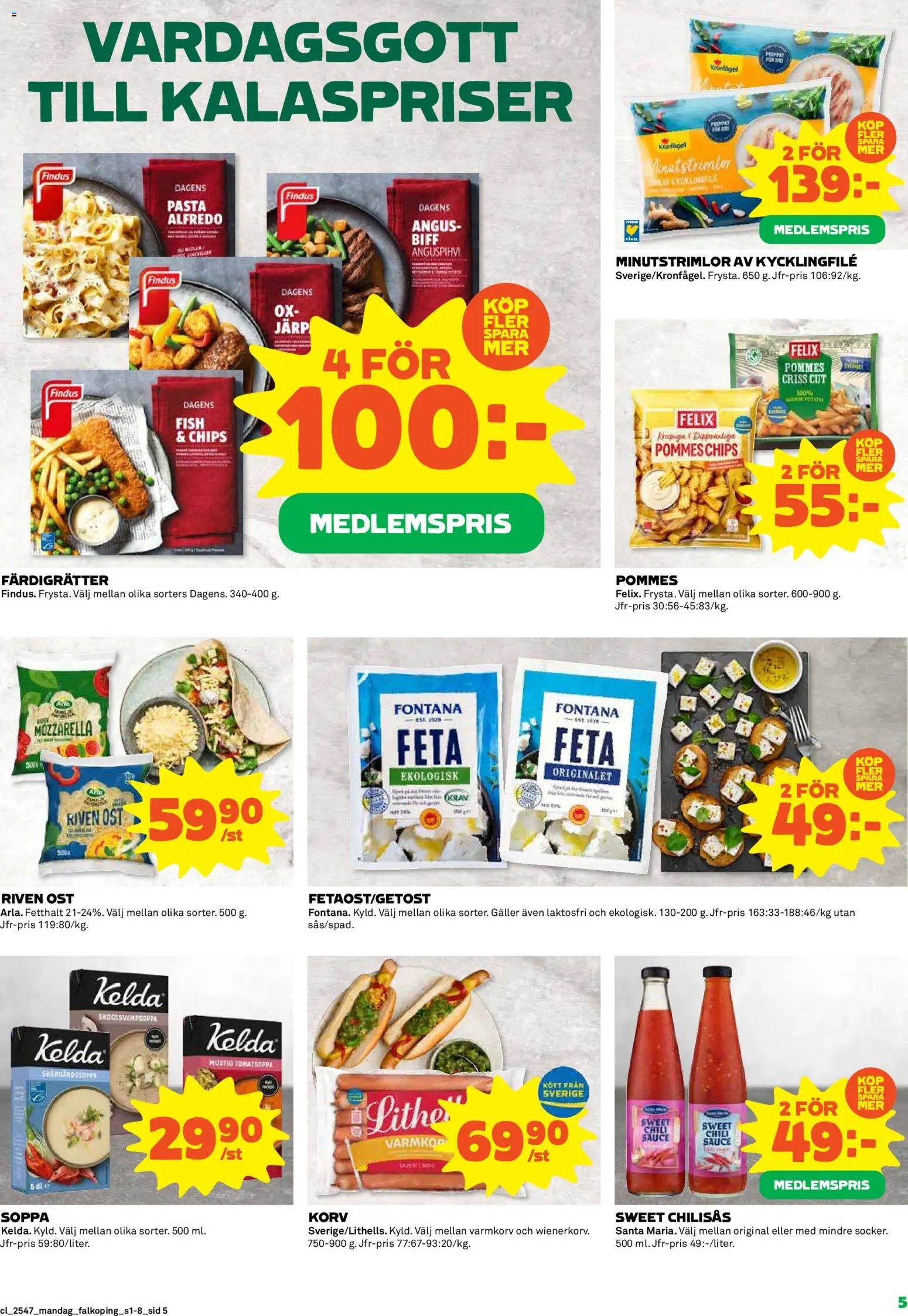 Coop reklamblad aktuell från 17.11.2025 | Sida: 5 | Produkter: Kycklingfile, Galler, Riven ost, Pasta