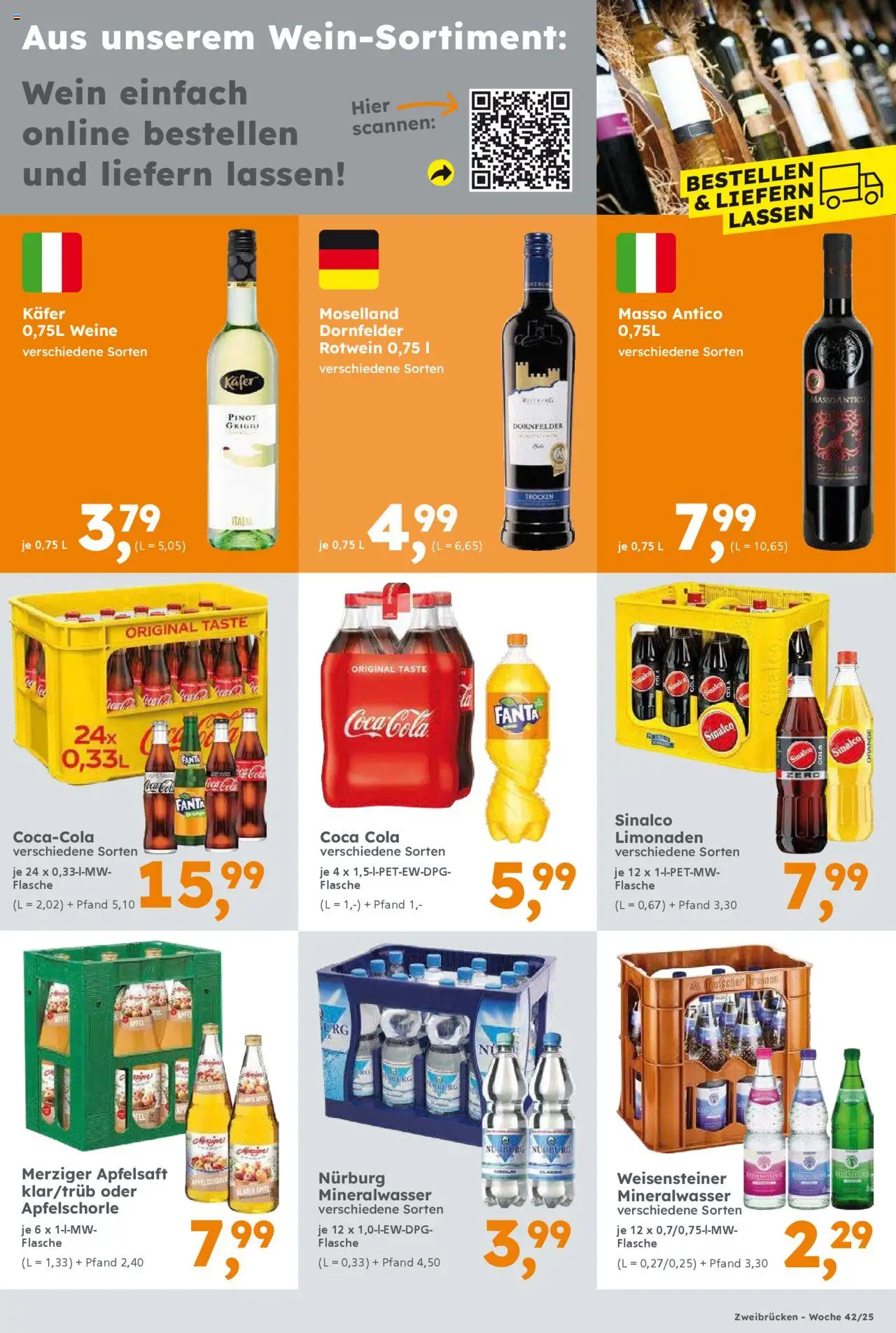 Globus Baumarkt prospekt Zweibrücken – gültig ab 13.10.2025 | Seite: 13 | Produkte: Cola, Apfelsaft, Mineralwasser, Wein