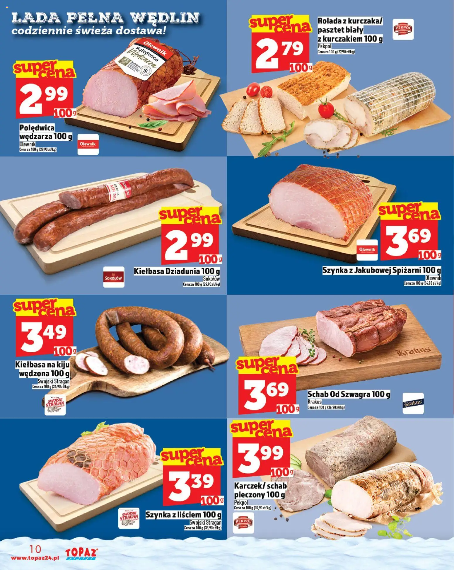 Topaz Gazetka - Express od 27.11.2025 | Strona: 10 | Produkty: Kiełbasa, Schab, Rolada, Szynka