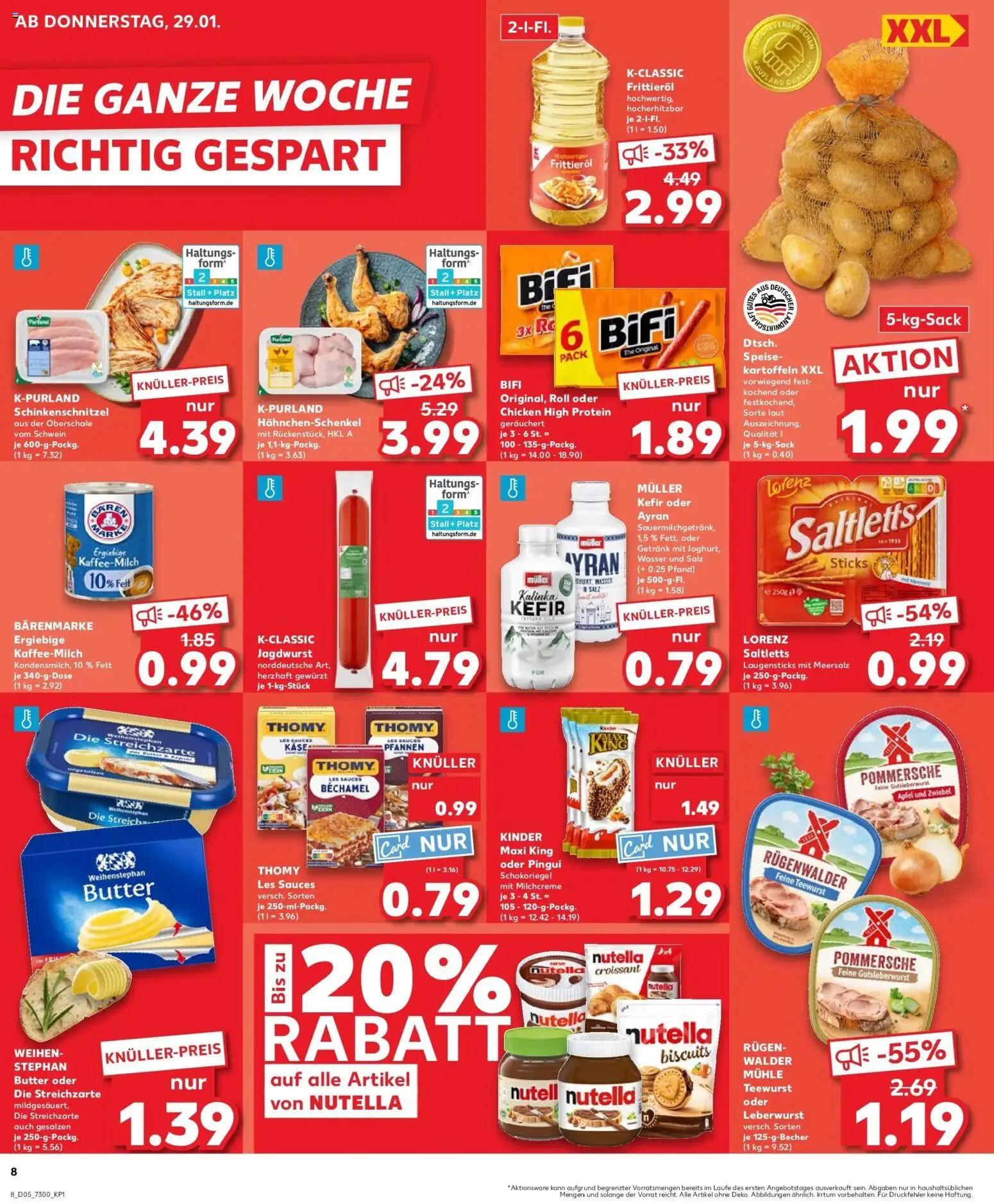 Kaufland prospekt Berlin	 – gültig ab 02.02.2026 | Seite: 8 | Produkte: Hahnchenschenkel, Butter, Nutella, Wasser