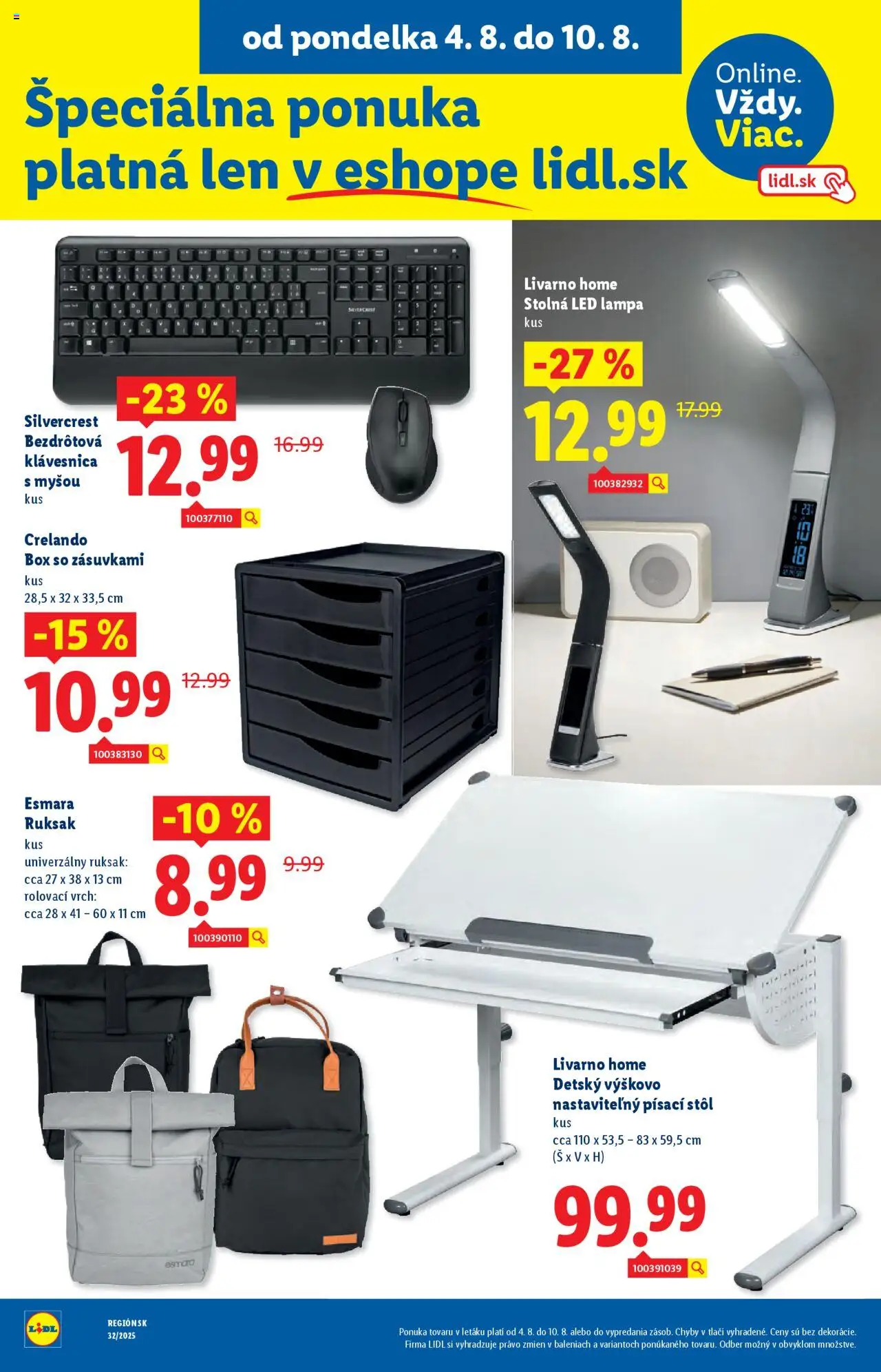 Lidl leták │ platný od 04.08.2025 | Strana: 58 | Produkty: Lampa, Led lampa, Stôl, Písací stôl