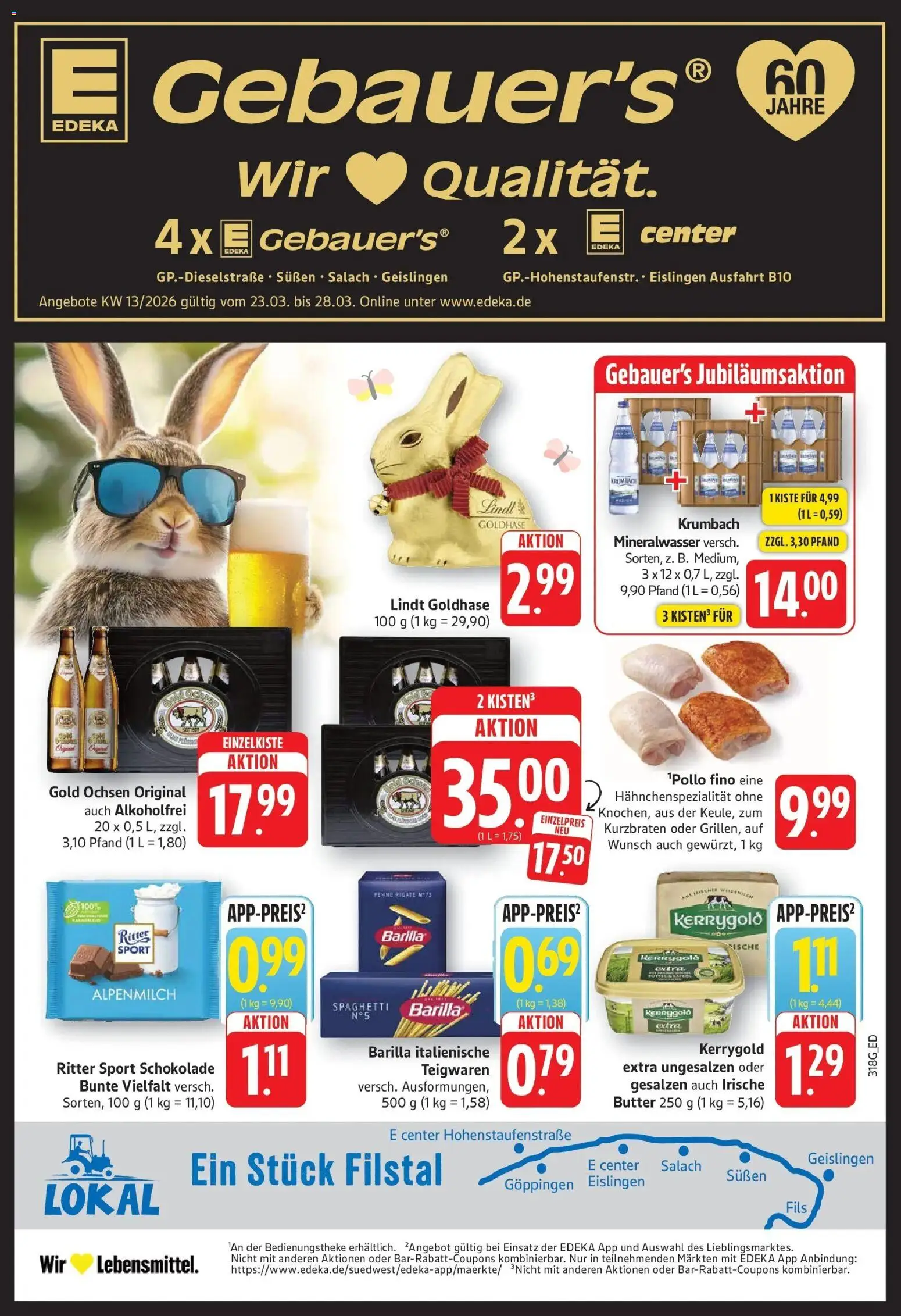 Edeka prospekt Geislingen	 – gültig ab 23.03.2026 | Seite: 1 | Produkte: Butter, Barilla, Pasta, Lindt