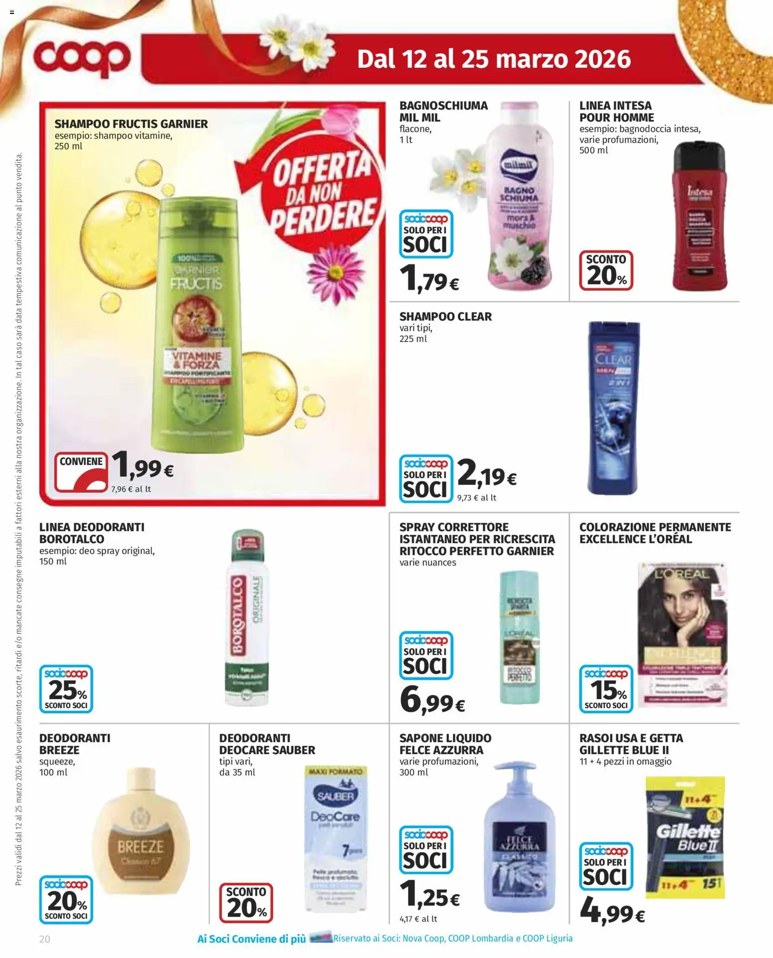 Volantino COOP del 12.03.2026 | Pagina: 20 | Prodotti: Shampoo, Bagnoschiuma, Data, Correttore