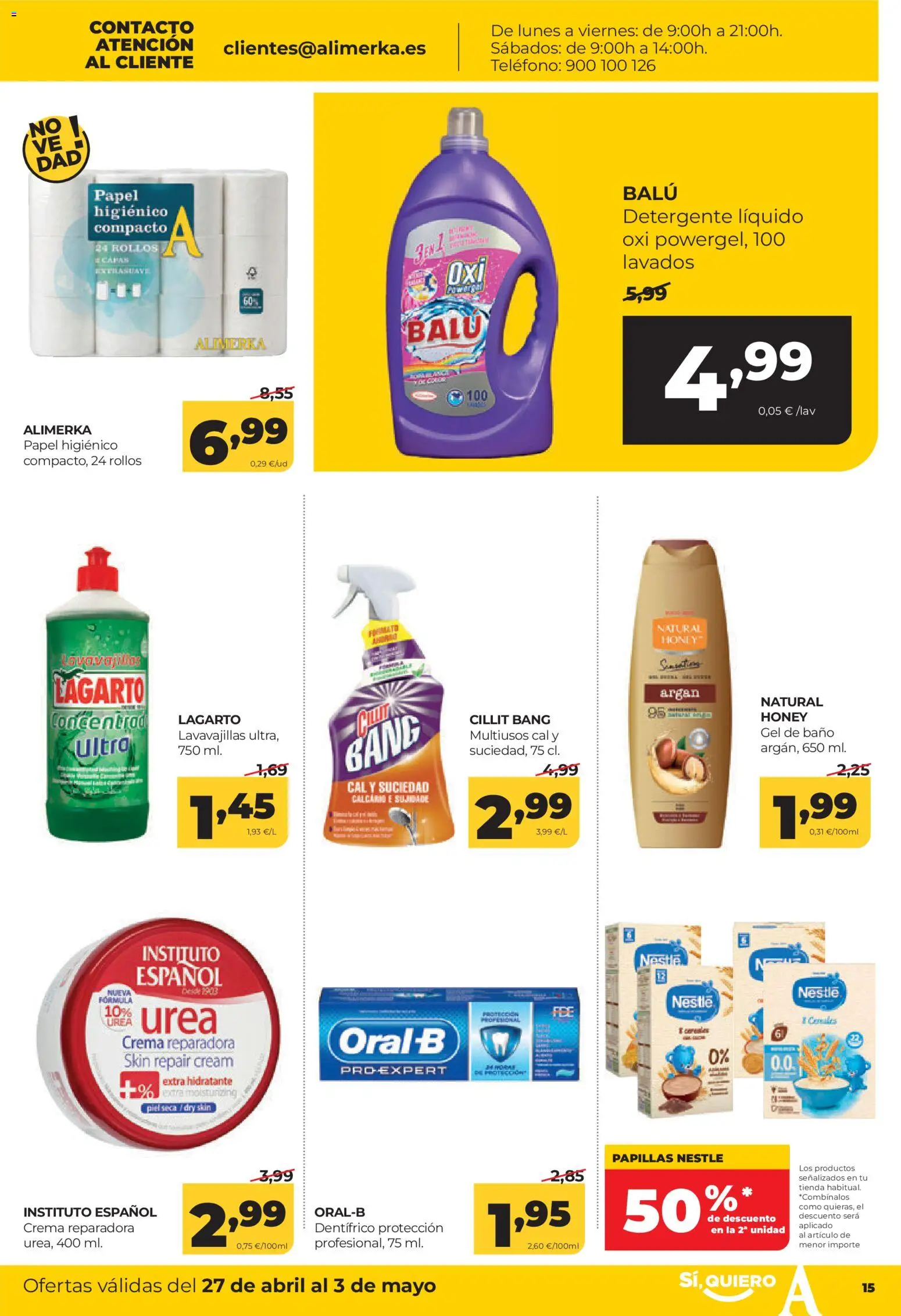 Alimerka folleto Asturias │ válido desde el 27.04.2026 | Página: 15 | Productos: Detergente, Teléfono, Detergente líquido, Baño