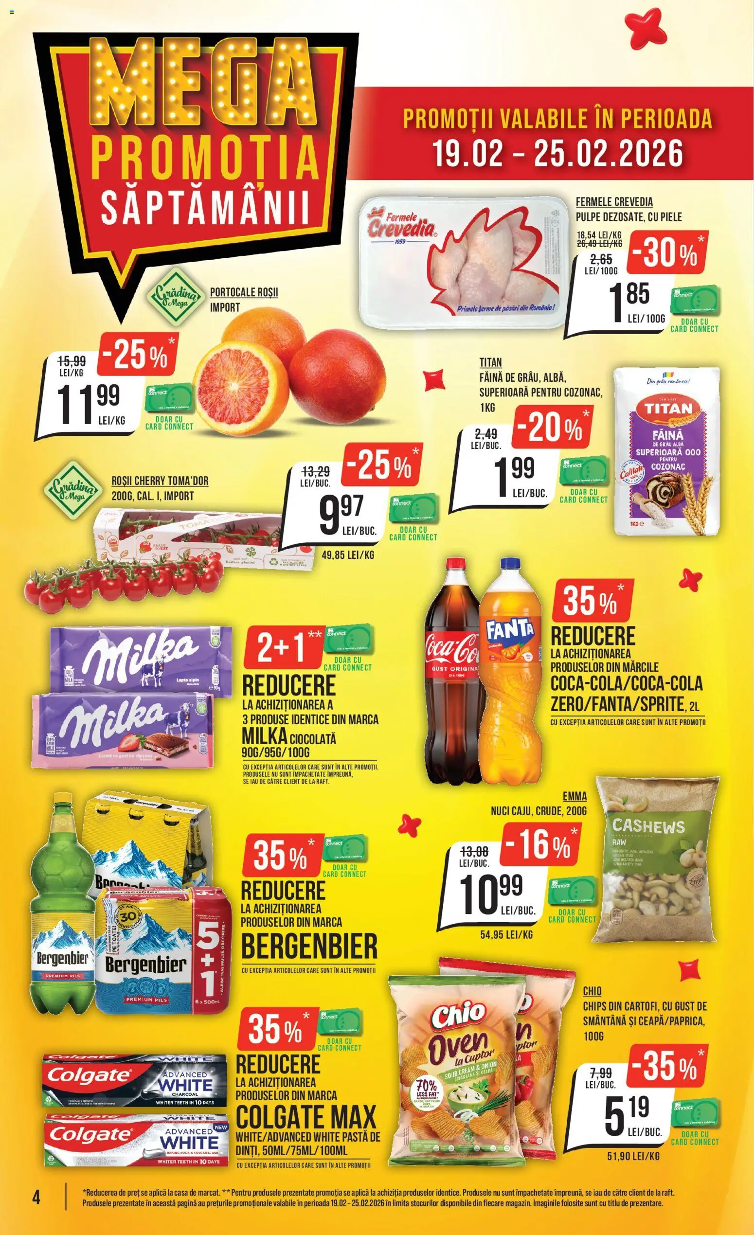 Noul catalog Mega Image – valabil de la 19.02.2026 | Pagină: 4 | Produse: Ciocolată, Făină, Portocale, Plastik Kulübe